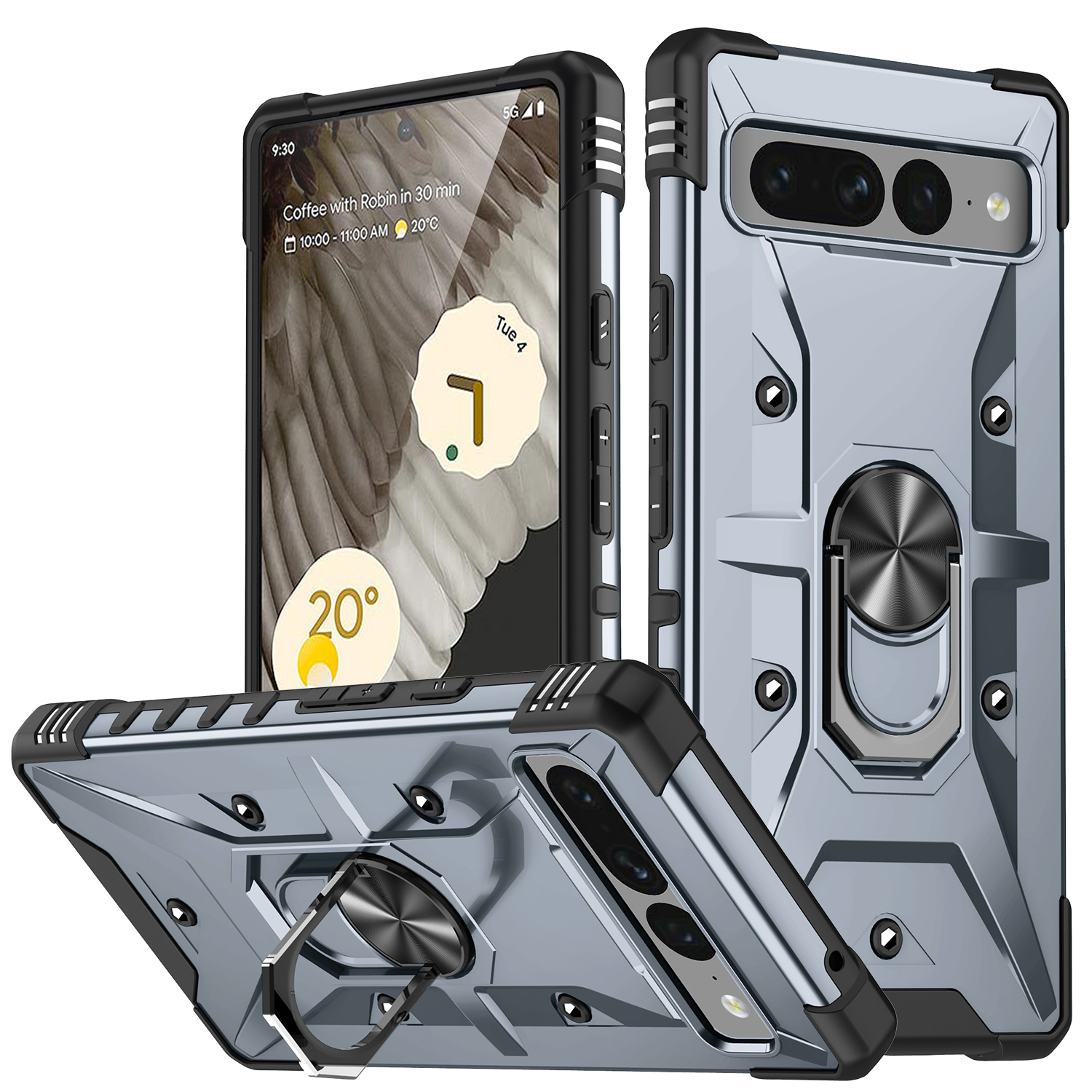 

Für Google Pixel 7 Pro 5G PC+TPU Armor Phone Case Car Mount Stance Schoffort - Grau, Google Pixel 7 Pro 5G