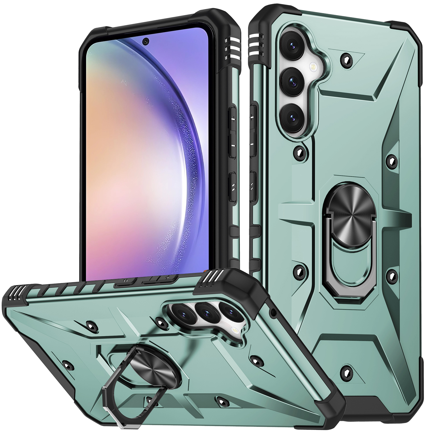 

Für Samsung Galaxy A54 5G PC+TPU Drop Protective Cover Ring Ring Kickstand Mobiltelefon Fall - Dunkelgrün, Galaxy A54 5G