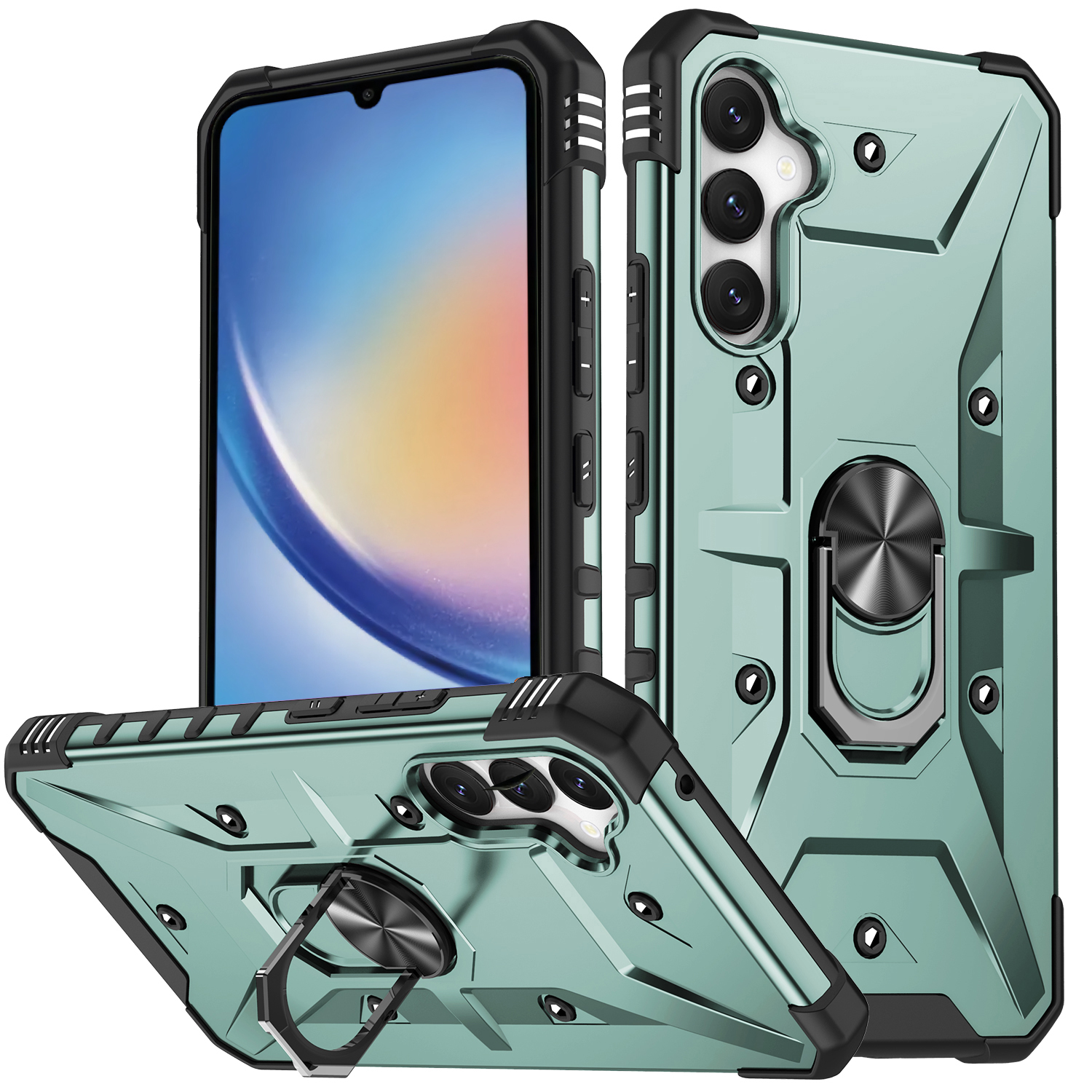 

Für Samsung Galaxy A34 5G Schockfeste TPU+PC Phone Hülle Ring Kickstand Anti-scratch-rückzugabdeckung - Dunkelgrün, Galaxy A34 5G