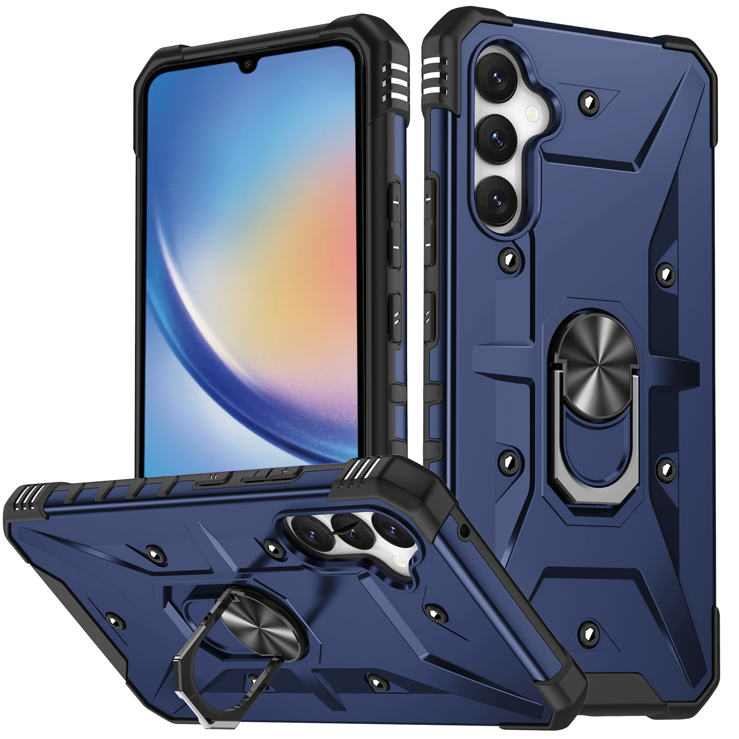 

Für Samsung Galaxy A34 5G Schockfeste TPU+PC Phone Hülle Ring Kickstand Anti-scratch-rückzugabdeckung - Blau, Galaxy A34 5G