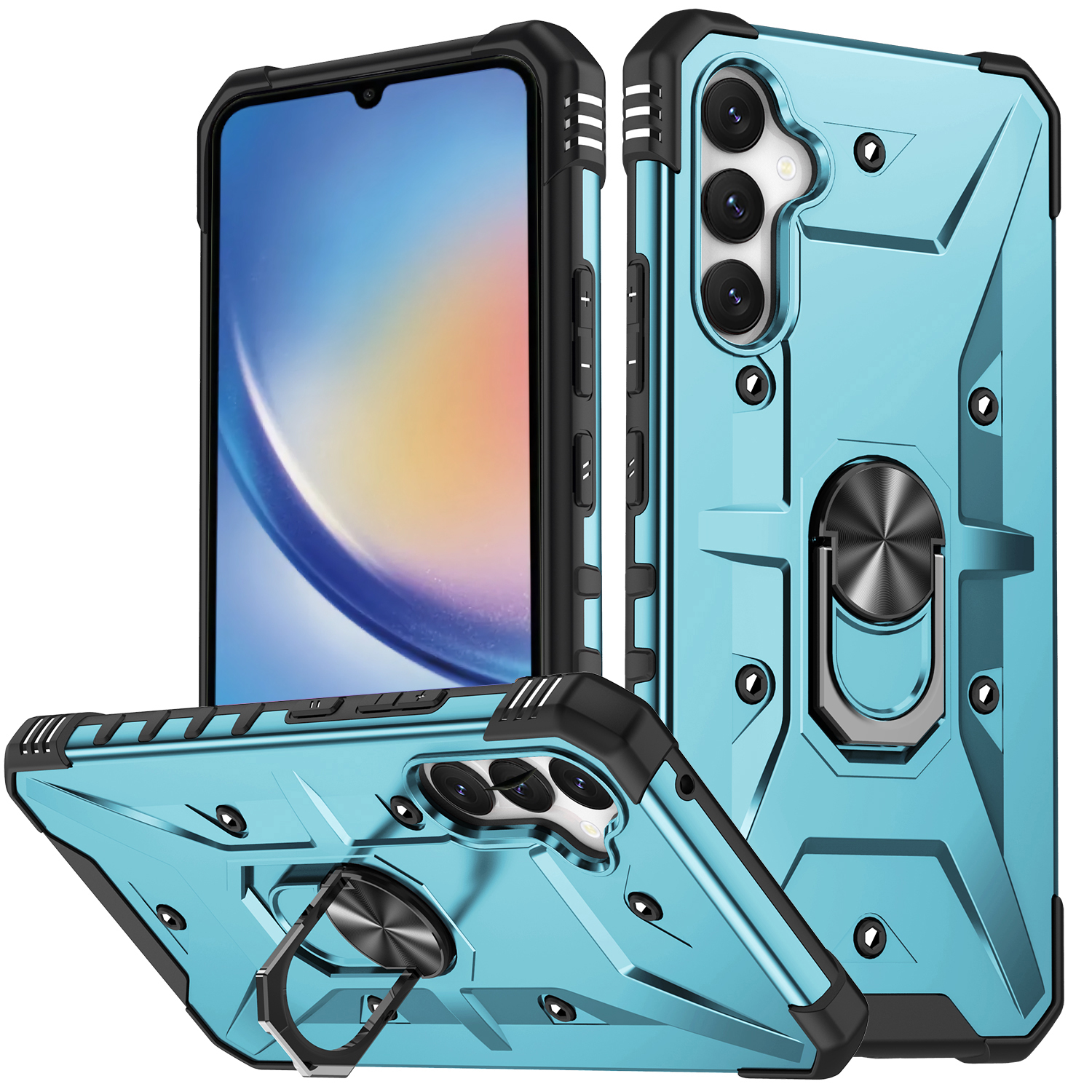 

Für Samsung Galaxy A34 5G Schockfeste TPU+PC Phone Hülle Ring Kickstand Anti-scratch-rückzugabdeckung - Baby Blau, Galaxy A34 5G