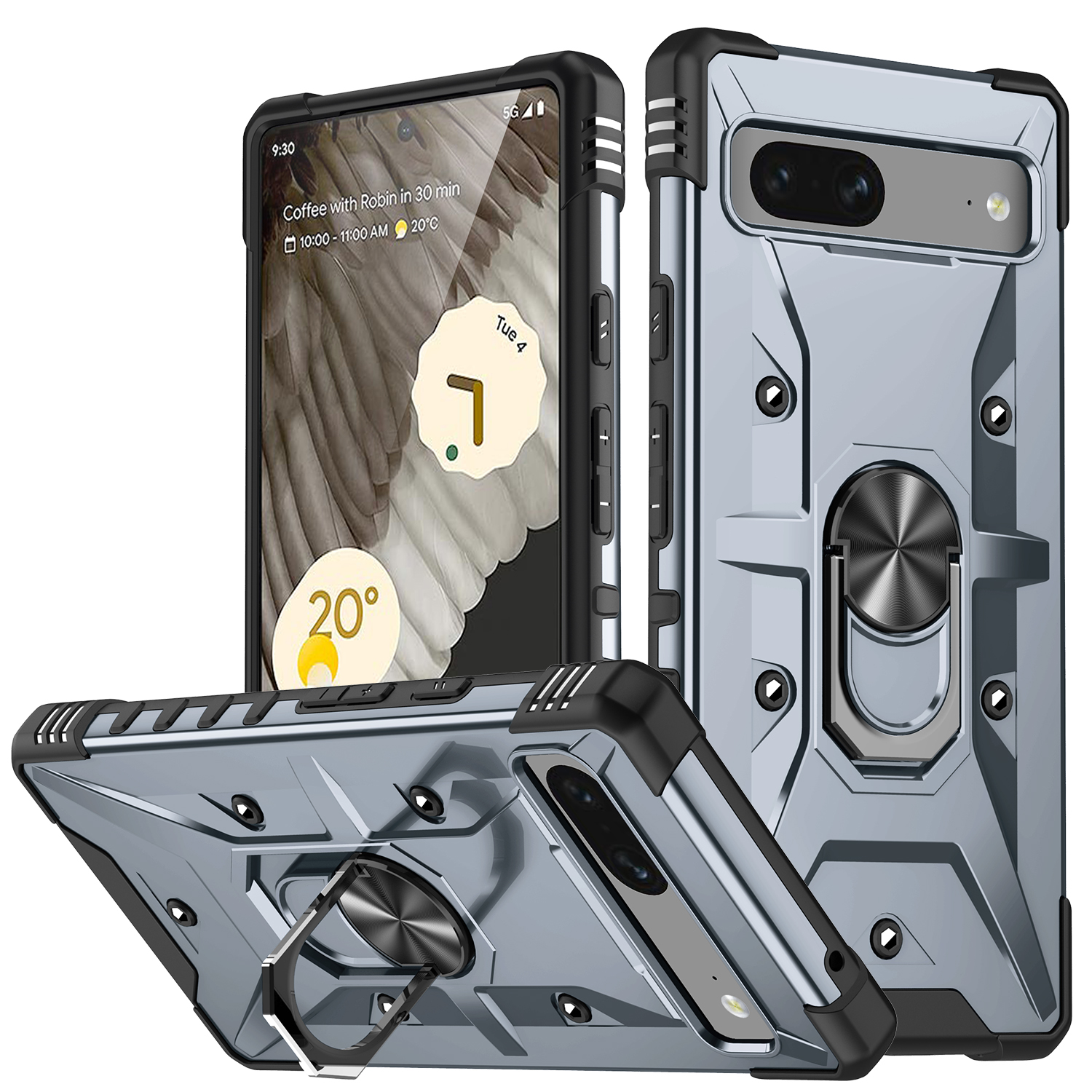 

Für Google Pixel 7 5G TPU + PC Dual Layer Phone Case Ringhalter Kickstand Protective Cover - Grau, Google Pixel 7 5G