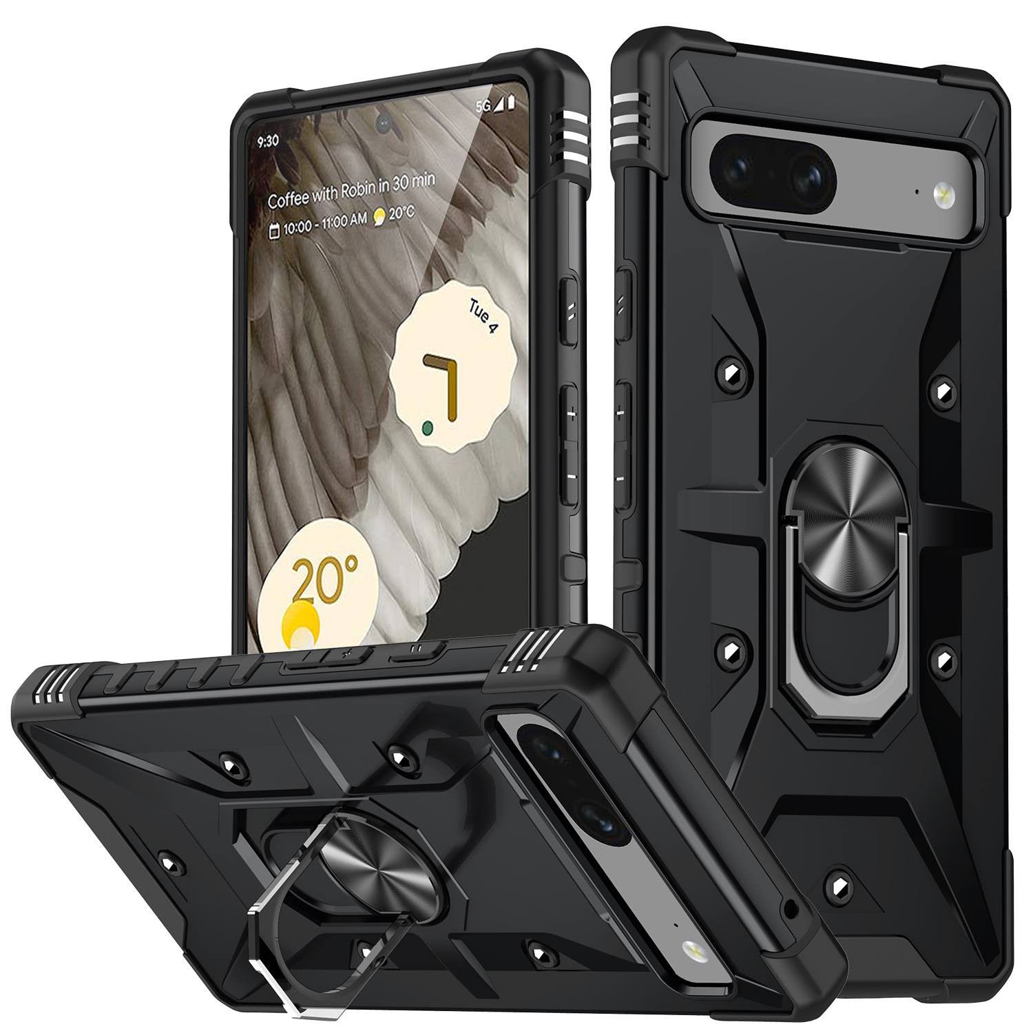 

Für Google Pixel 7 5G TPU + PC Dual Layer Phone Case Ringhalter Kickstand Protective Cover - Schwarz, Google Pixel 7 5G
