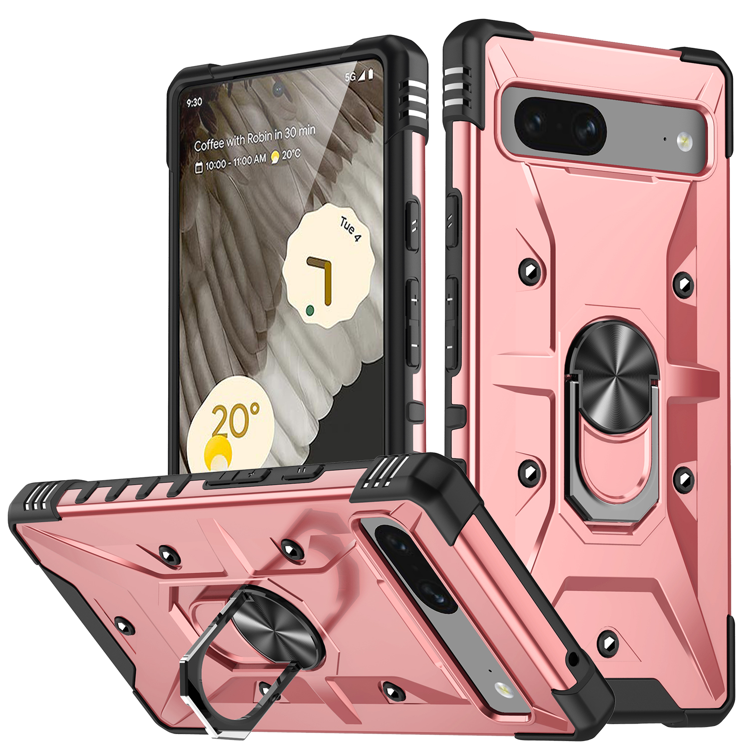 

Für Google Pixel 7 5G TPU + PC Dual Layer Phone Case Ringhalter Kickstand Protective Cover - Roségold, Google Pixel 7 5G