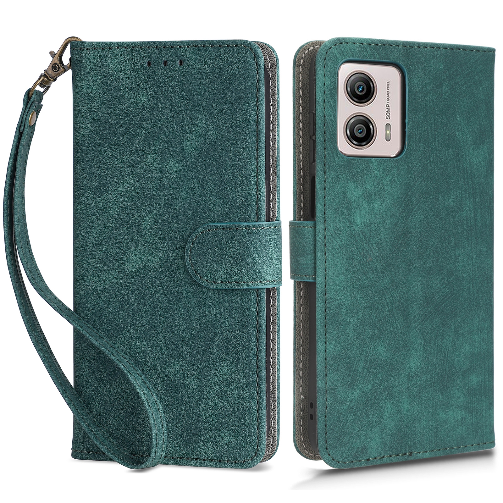 

Für Motorola Moto G 5G (2023) PU Leder RFID -blockierungshülle Wallet Stand Telefonabdeckung Mit Riemen - Grün, Motorola Moto G 5G (2023)