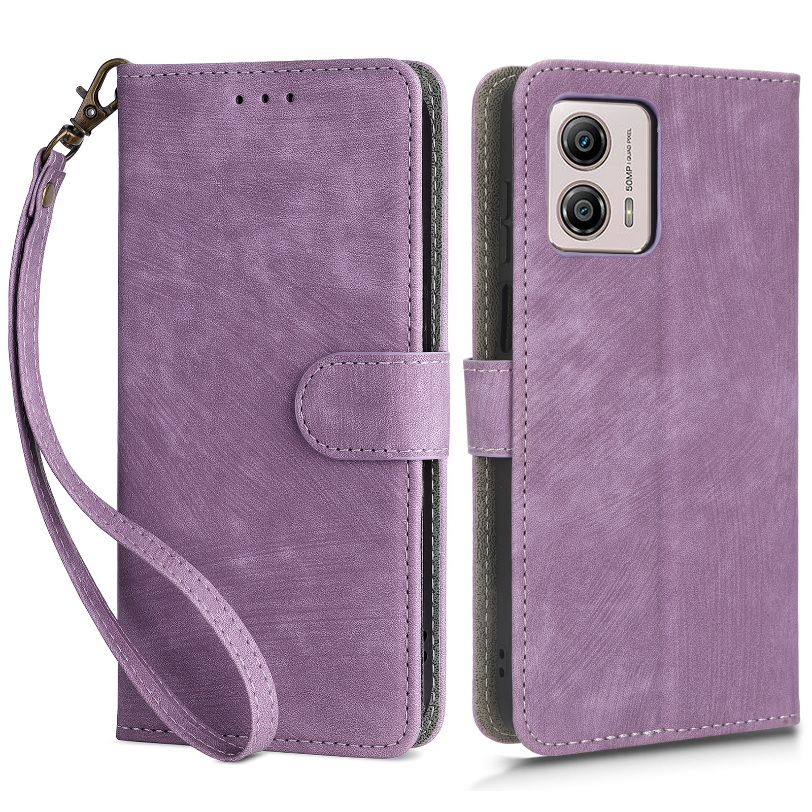 

Für Motorola Moto G 5G (2023) PU Leder RFID -blockierungshülle Wallet Stand Telefonabdeckung Mit Riemen - Lila, Motorola Moto G 5G (2023)