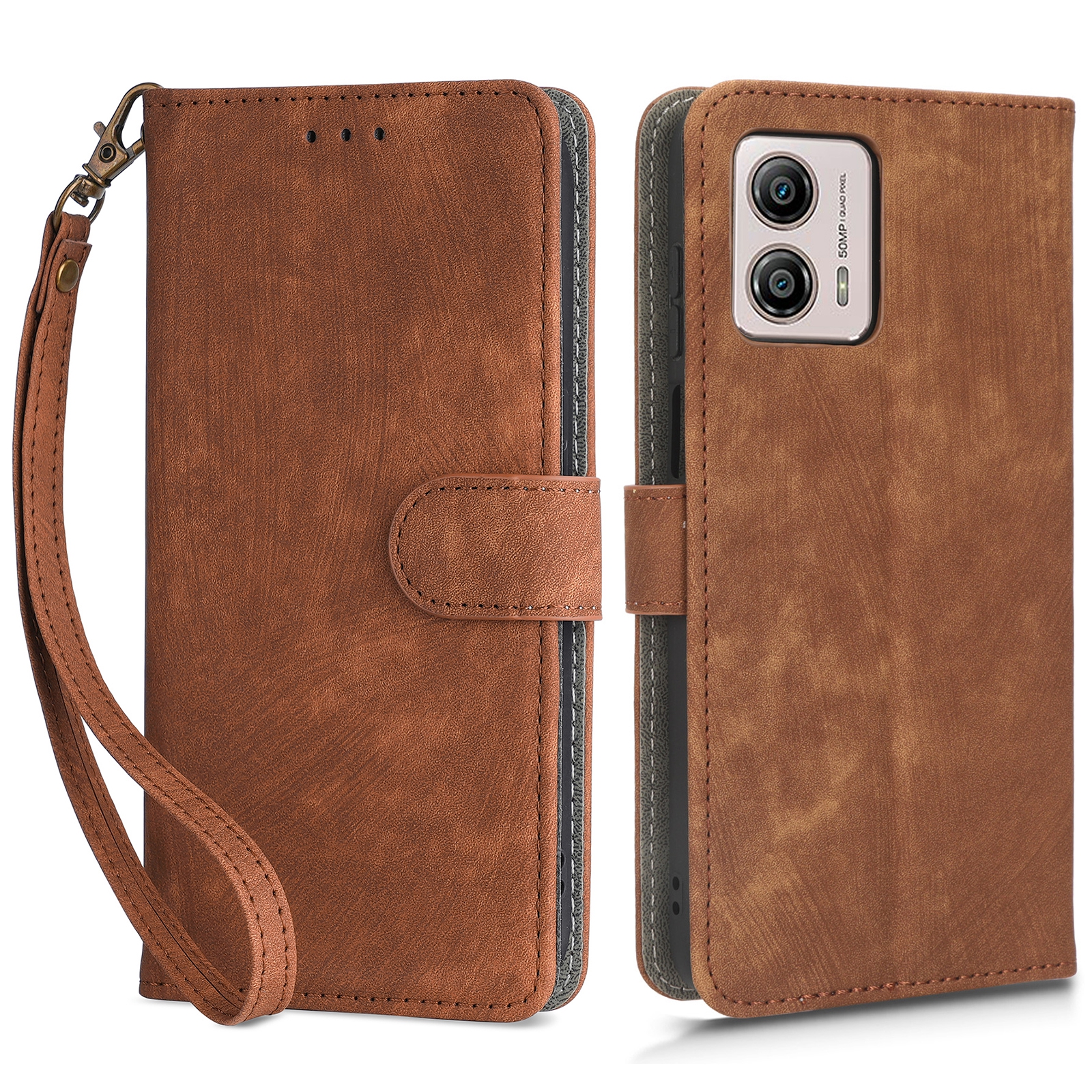

Für Motorola Moto G 5G (2023) PU Leder RFID -blockierungshülle Wallet Stand Telefonabdeckung Mit Riemen - Braun, Motorola Moto G 5G (2023)