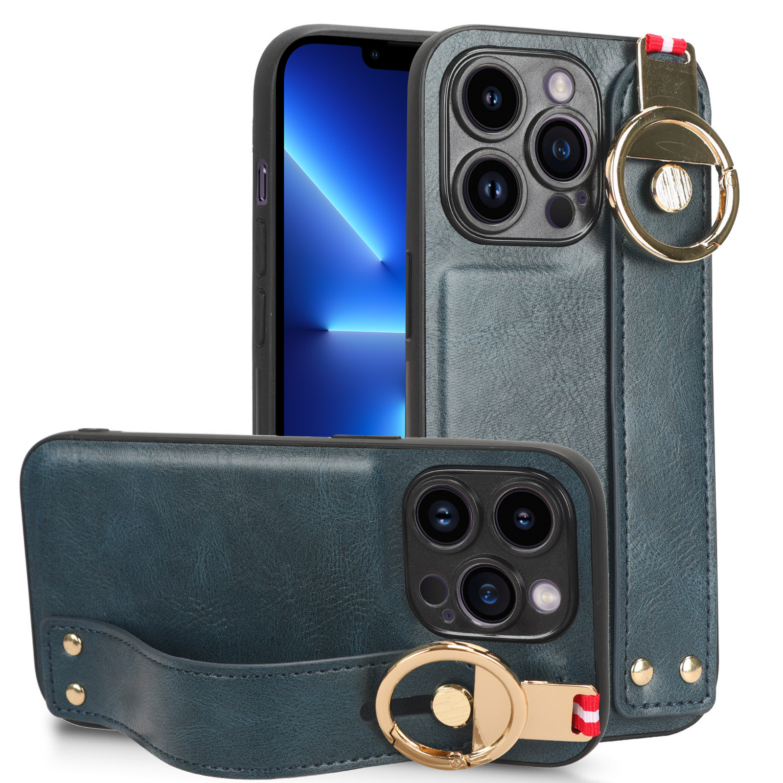 

Für Das Iphone 13 Pro 6,1 Zoll PU Leder Beschichtete PC+TPU -schutzhülle Schütze - Blau, iPhone 13 Pro