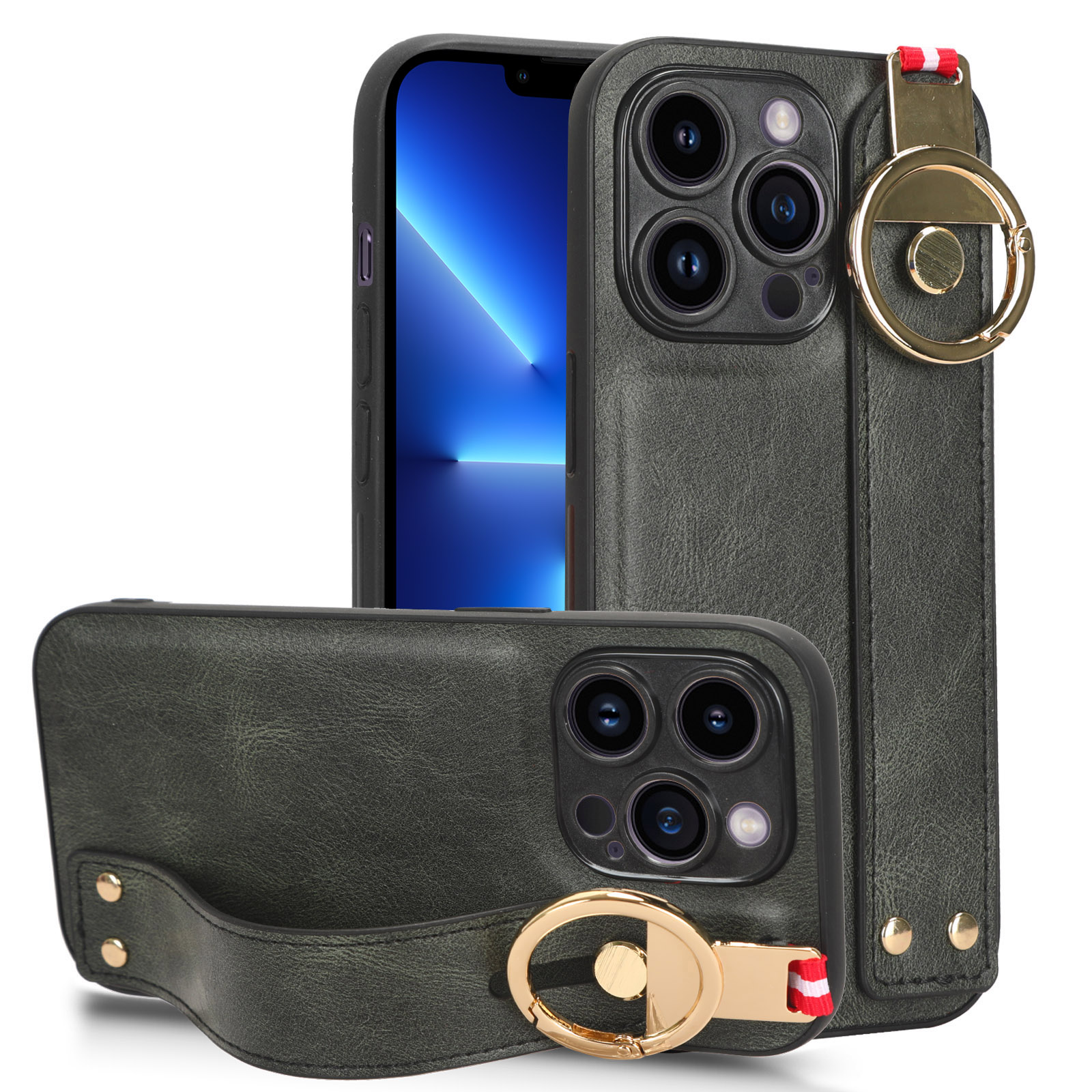 

Für Das Iphone 13 Pro 6,1 Zoll PU Leder Beschichtete PC+TPU -schutzhülle Schütze - Grün, iPhone 13 Pro
