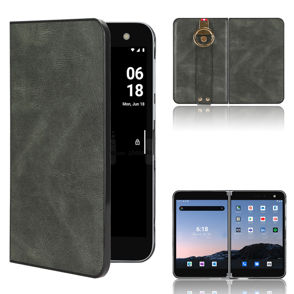 

Für Microsoft Surface Duo Phone Deckung PU Lederbeschichtung PC+TPU Armband Hülle Mit Nackengurt - Grün, Microsoft Surface Duo