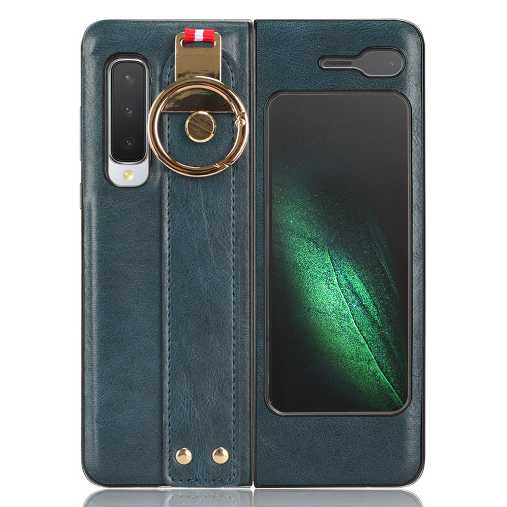 

Für Samsung Galaxy Fold 5G (W20) Lederbeschichtete PC+TPU Back Case Armband Anti-kratzer-telefonabdeckung Mit Nackengurt - Blau, Galaxy Fold 5G
