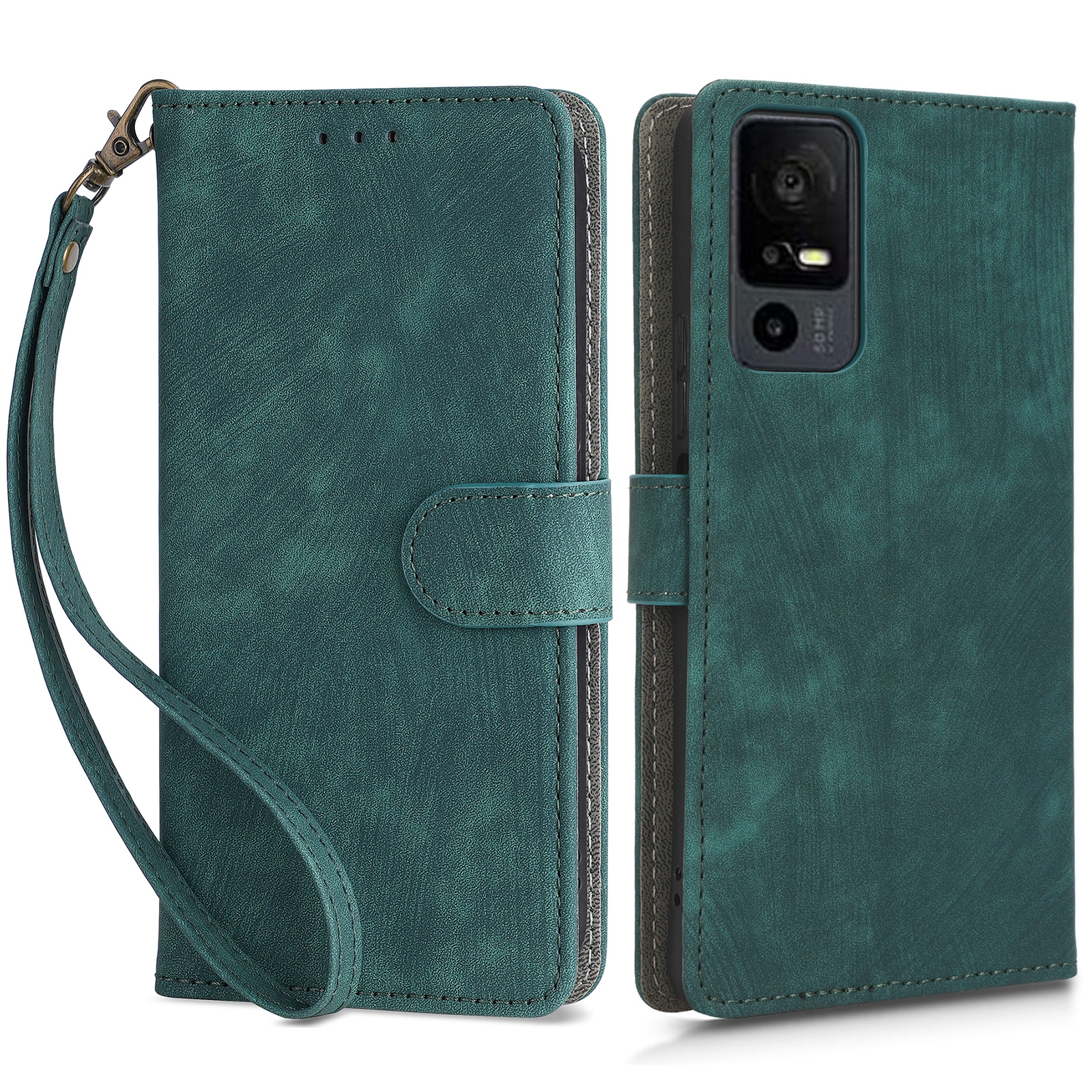 

Für TCL 40 XL RFID Blocking Brieftasche PU Leder -handy -hülle Smartphone -abdeckung Mit Riemen - Grün, TCL 40 XL