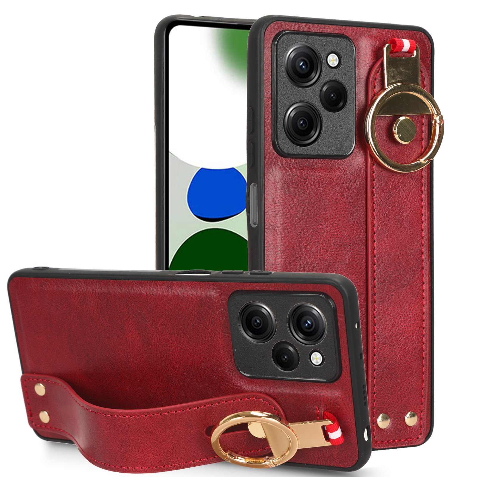 

Für Xiaomi Poco X5 Pro 5G / Redmi Note 12 Pro Speed ​​5g Armband Kickstand Mobile Hülle Lederbeschichtete PC+TPU Schockfeste Abdeckung - Rot, Xiaomi Poco X5 Pro 5G