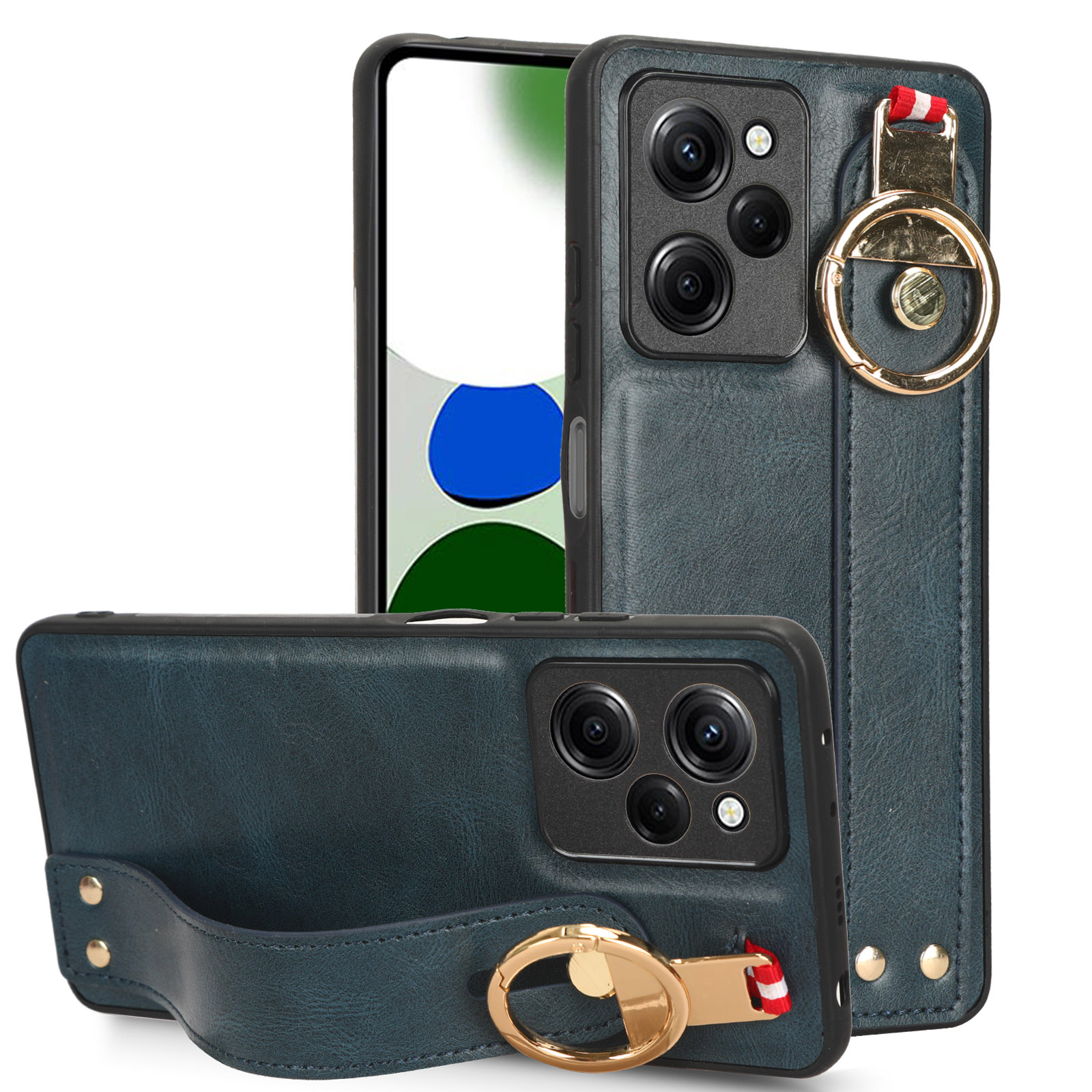 

Für Xiaomi Poco X5 Pro 5G / Redmi Note 12 Pro Speed ​​5g Armband Kickstand Mobile Hülle Lederbeschichtete PC+TPU Schockfeste Abdeckung - Blau, Xiaomi Poco X5 Pro 5G
