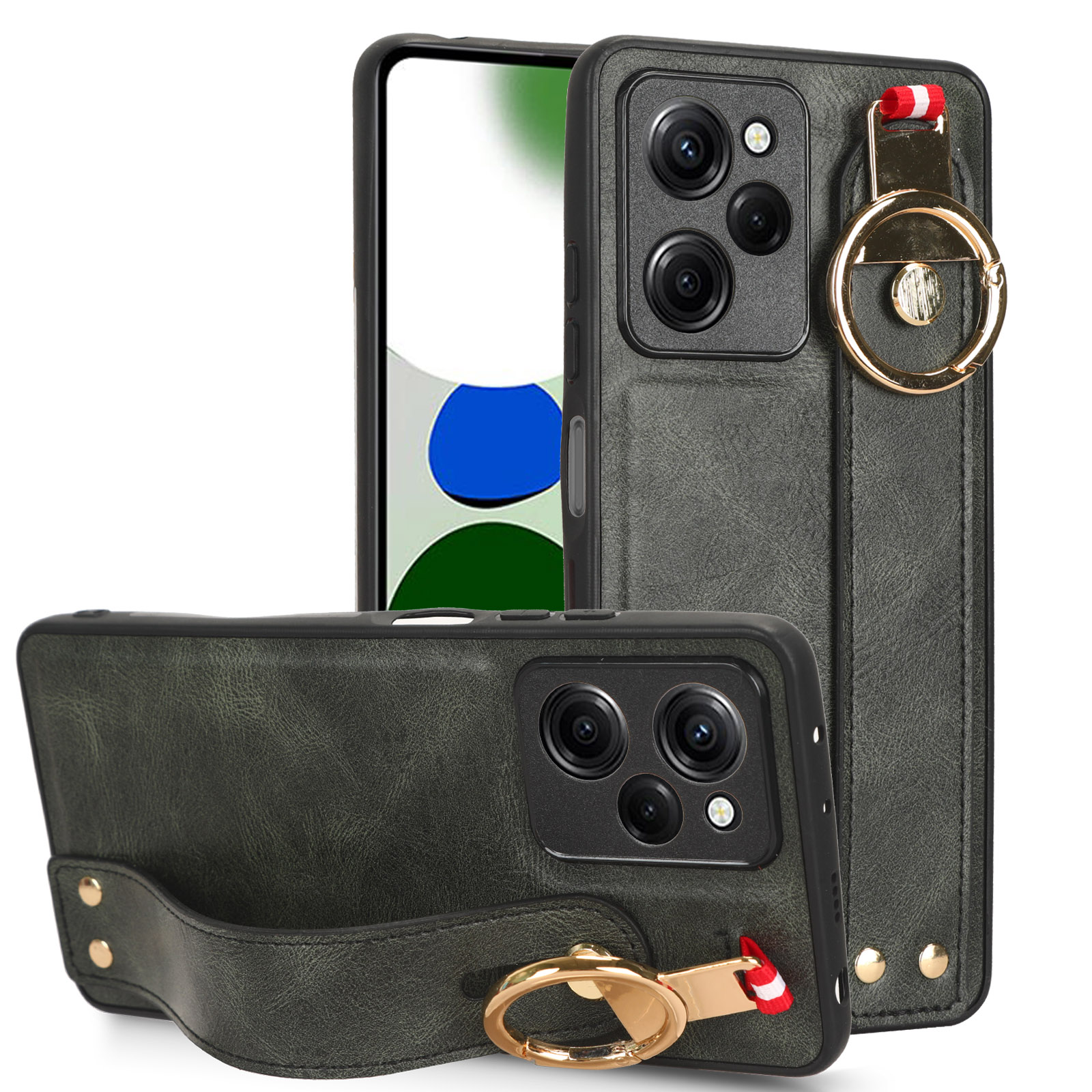 

Für Xiaomi Poco X5 Pro 5G / Redmi Note 12 Pro Speed ​​5g Armband Kickstand Mobile Hülle Lederbeschichtete PC+TPU Schockfeste Abdeckung - Grün, Xiaomi Poco X5 Pro 5G