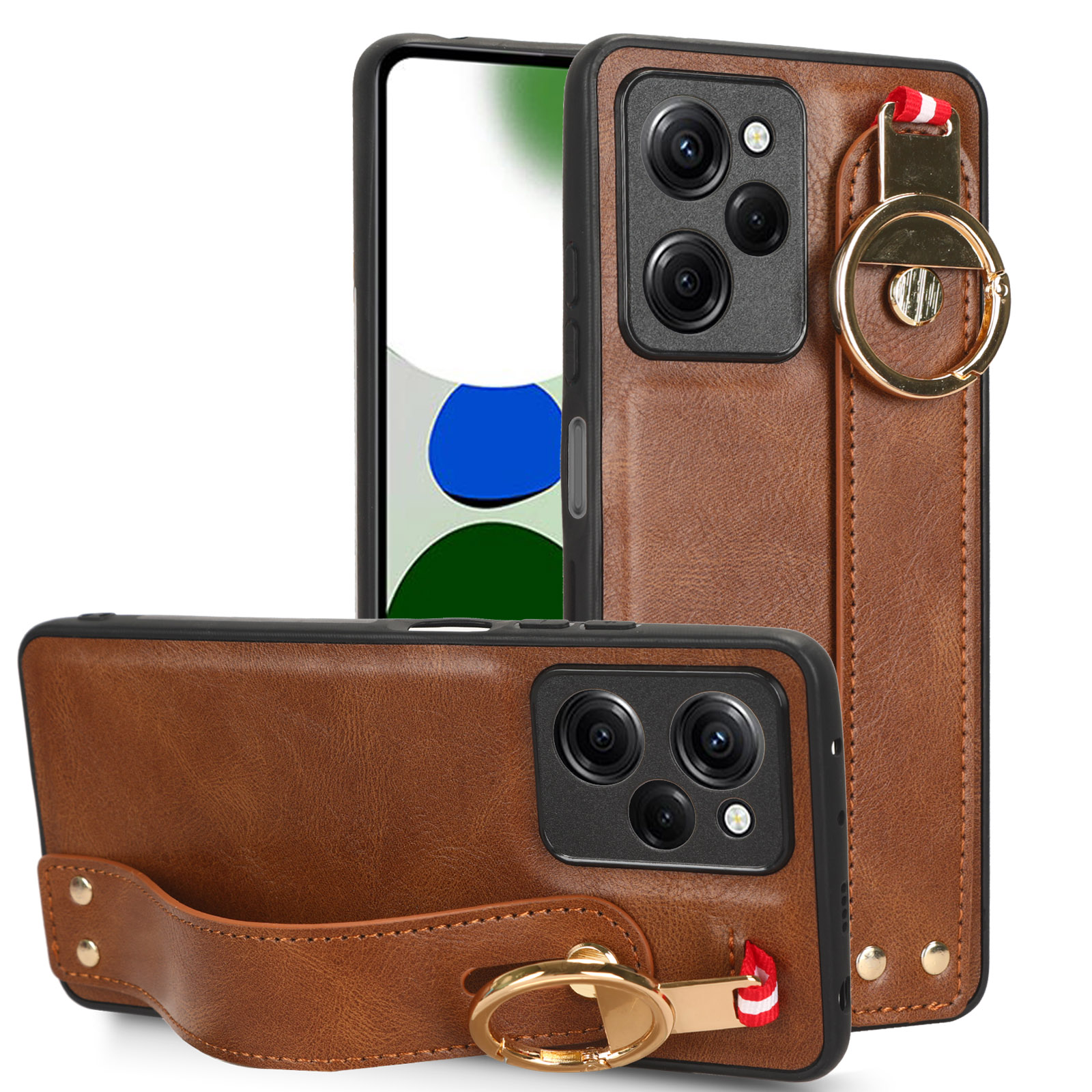 

Für Xiaomi Poco X5 Pro 5G / Redmi Note 12 Pro Speed ​​5g Armband Kickstand Mobile Hülle Lederbeschichtete PC+TPU Schockfeste Abdeckung - Braun, Xiaomi Poco X5 Pro 5G