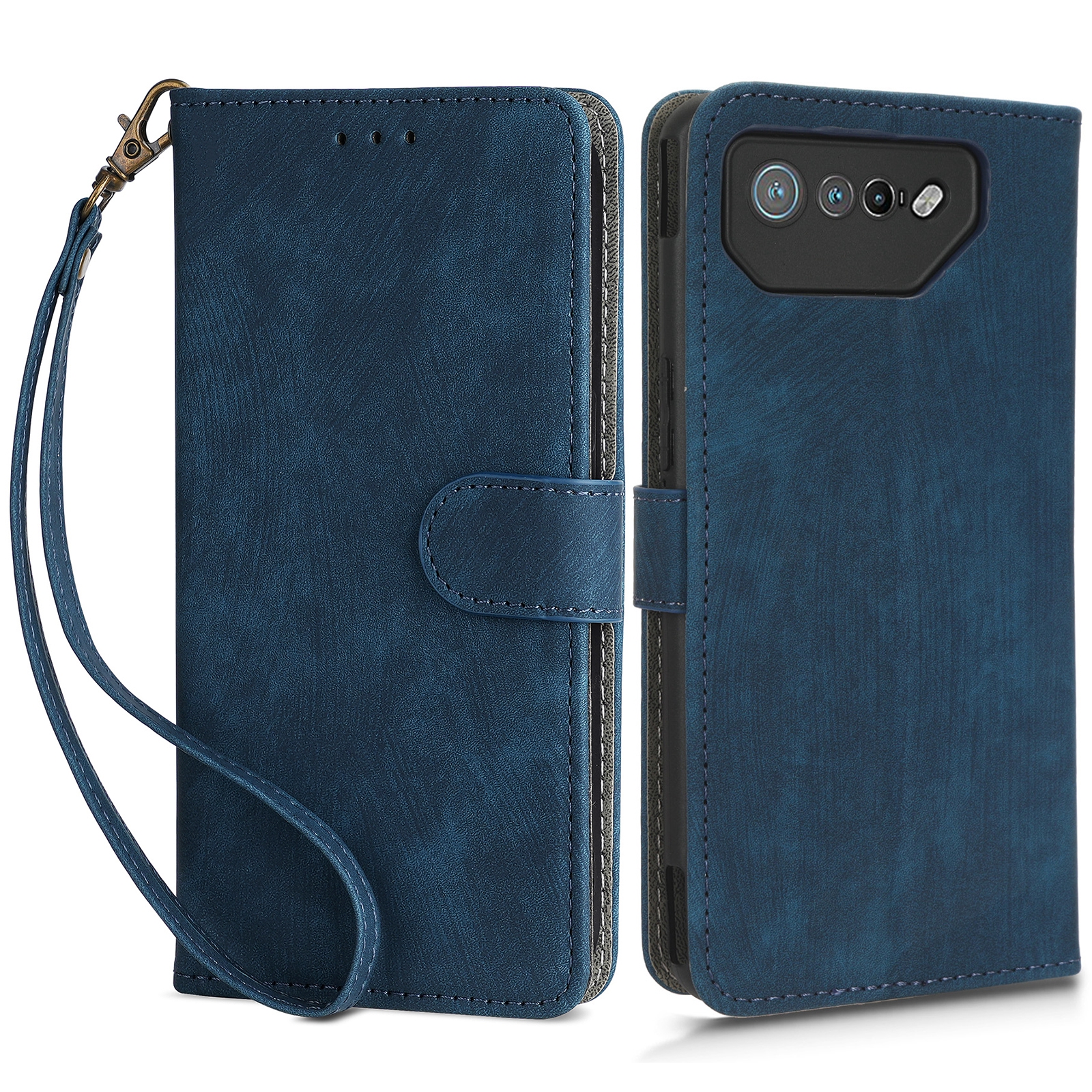 

Für Asus Rog Phone 7 5G Telefon Brieftasche Hülle RFID -blockierungsständer Telefonabdeckung Mit Riemen - Blau, Asus ROG Phone 7 5G