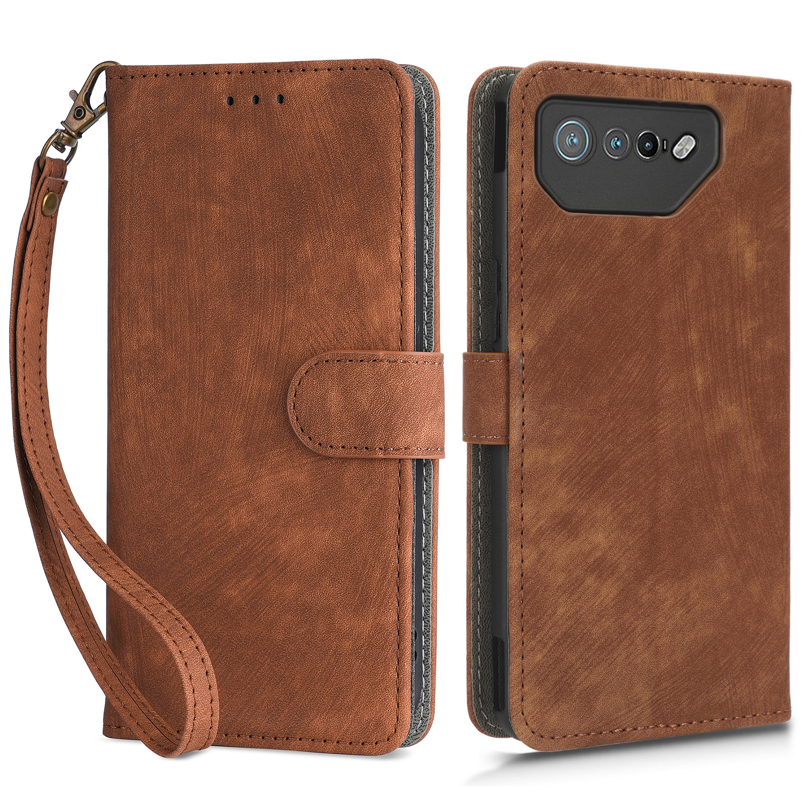 

Für Asus Rog Phone 7 5G Telefon Brieftasche Hülle RFID -blockierungsständer Telefonabdeckung Mit Riemen - Braun, Asus ROG Phone 7 5G