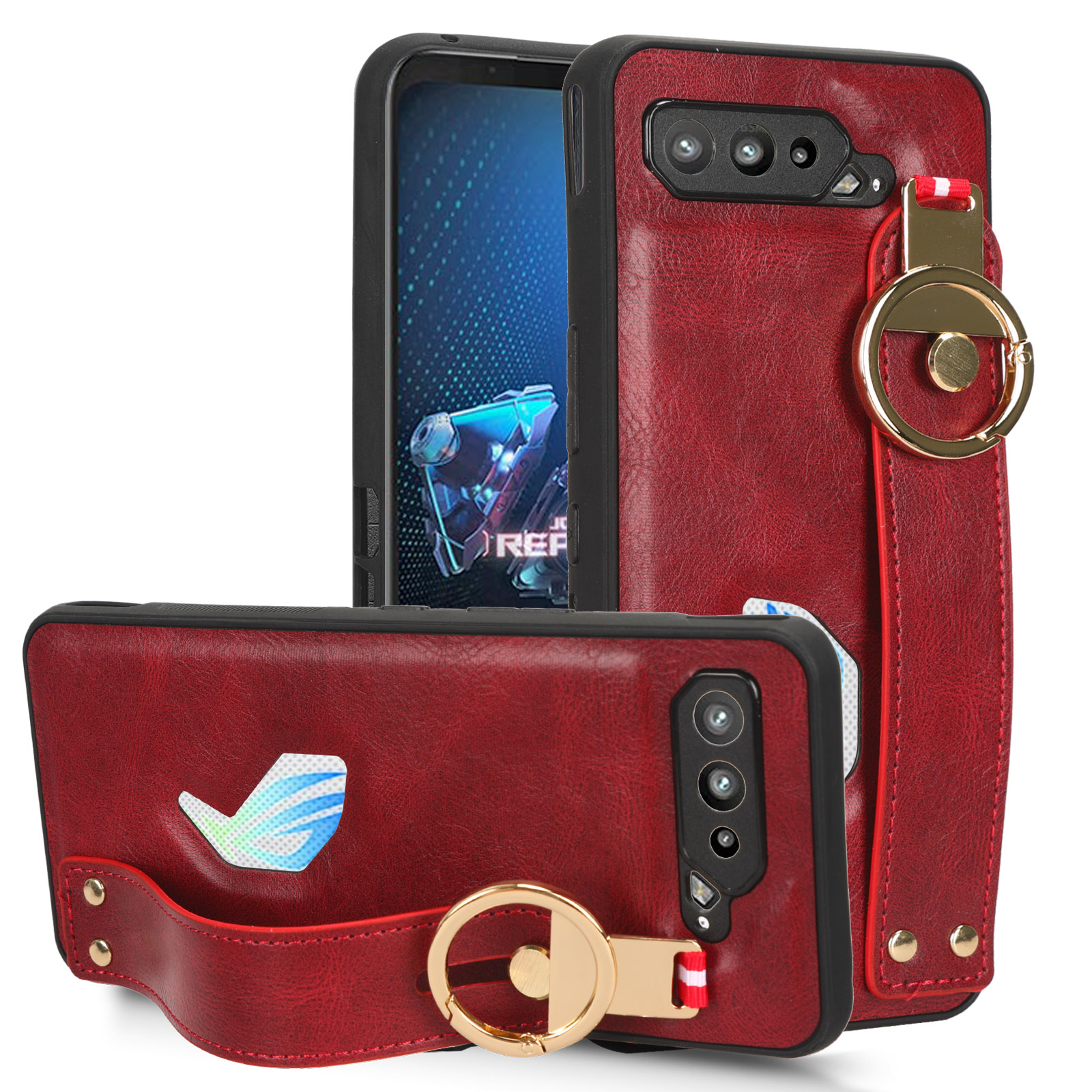 

Für Asus Rog Phone 5 Zs673ks Armband Kickstand Handyabdeckung PU -leder -pc+tpu -rückenhülle Mit Nackengurt - Rot, Asus ROG Phone 5
