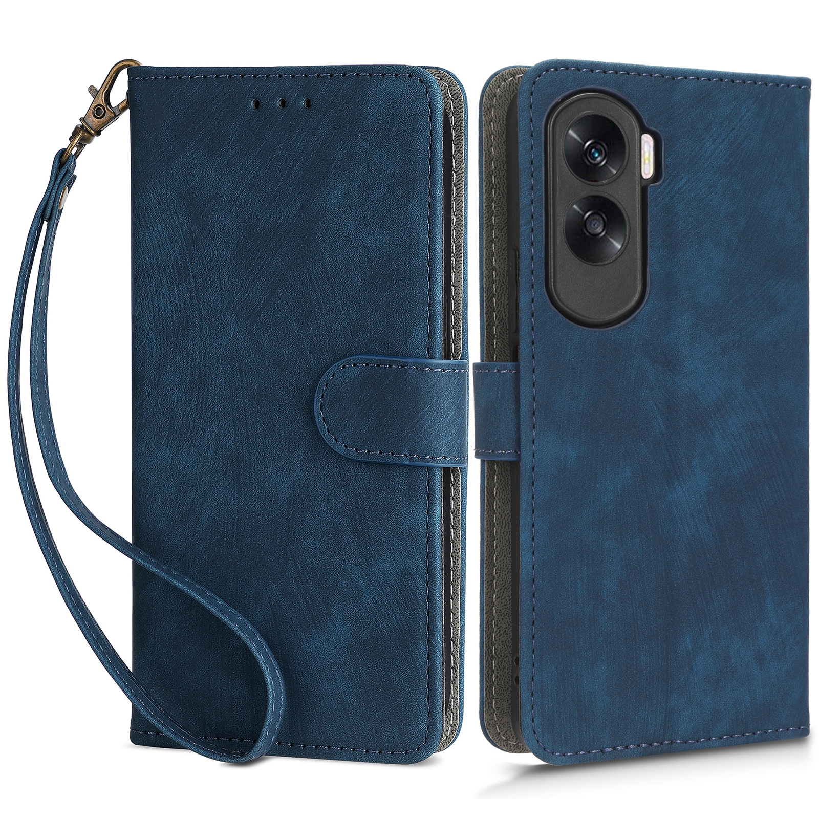 

Für Ehren X50i RFID Blockierende PU -leder -hülle Handy Brieftaschenständer Mit Riemen - Blau, Honor 90 Lite 5G