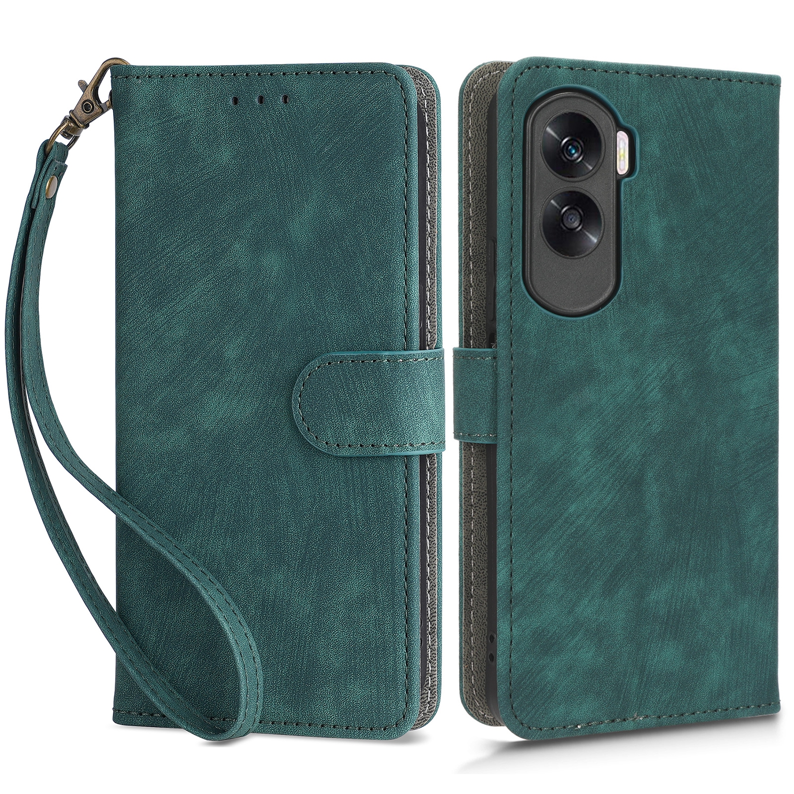 

Für Ehren X50i RFID Blockierende PU -leder -hülle Handy Brieftaschenständer Mit Riemen - Grün, Honor 90 Lite 5G