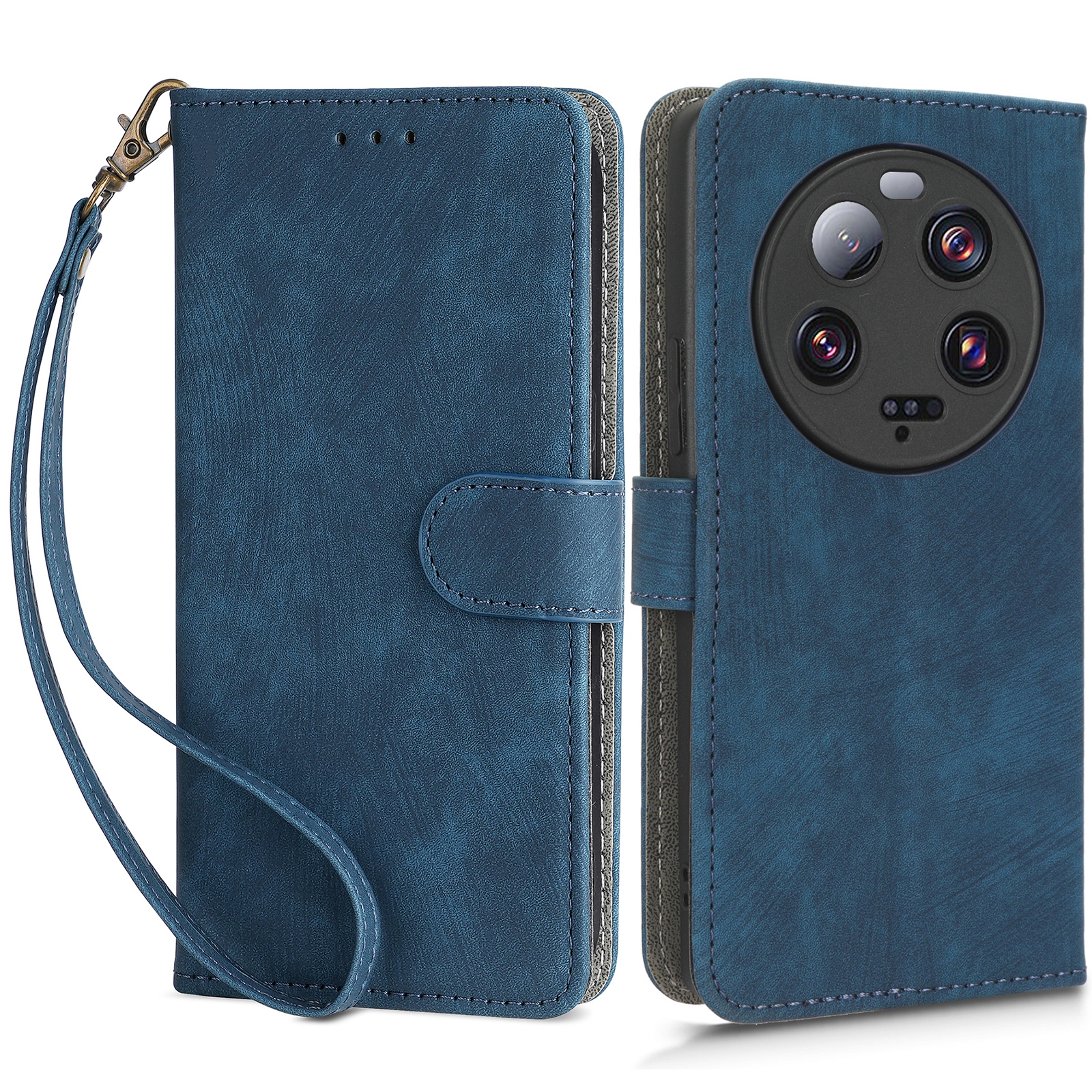 

Für Xiaomi 13 Ultra Wallet Stand Phone Deckung RFID Blockierende Leder -telefonhülle Mit Riemen - Blau, Xiaomi 13 Ultra