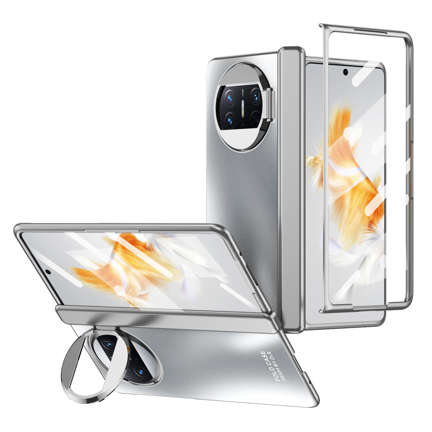 

Für Huawei Mate X3 5G Magnetic Phone Deckung Versteckter Kickstand PC -schutzhülle Mit Glasimmobilienschutz - Silber, Huawei Mate X3 5G