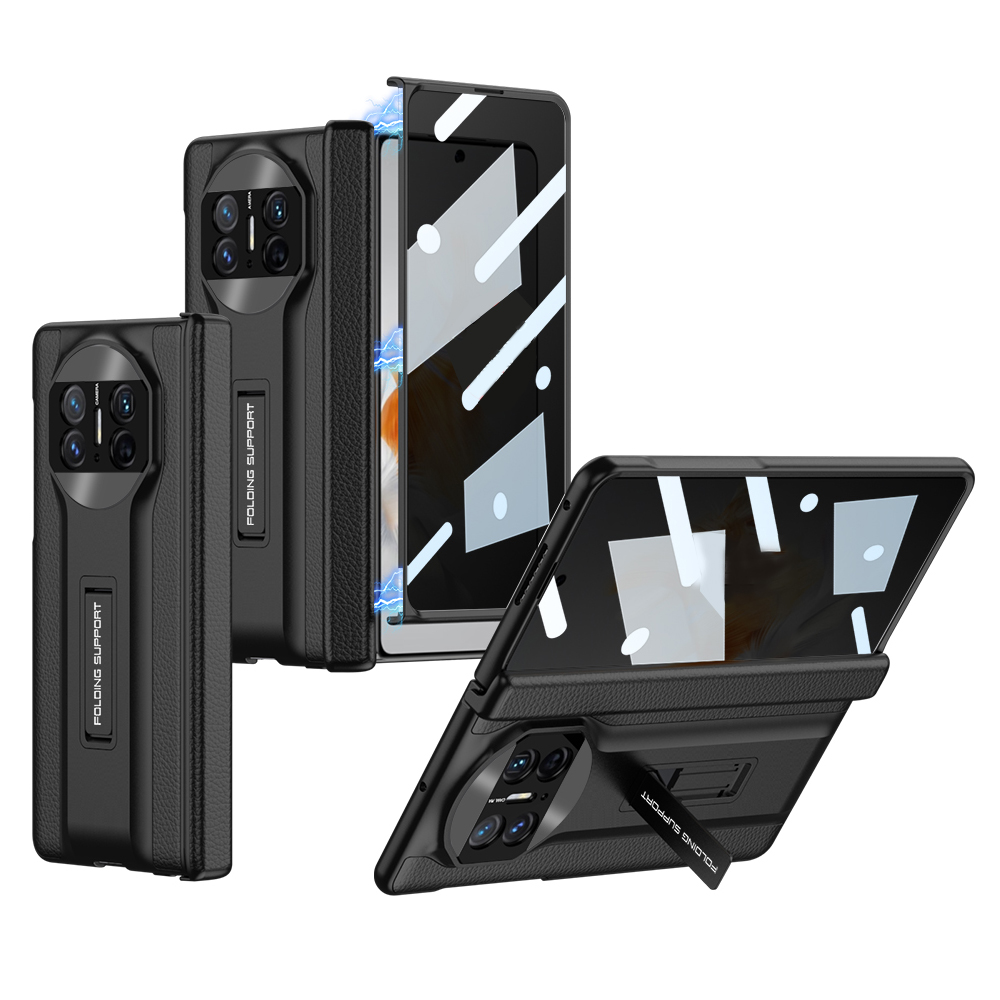 

GKK Für Huawei Mate X3 5G Magnetic Matte Lederbeschichtung Pc-abdeckung Hidden Kickstand Hülle Mit Anti-peep-glass-screenfilm - Schwarz, Huawei Mate X3 5G