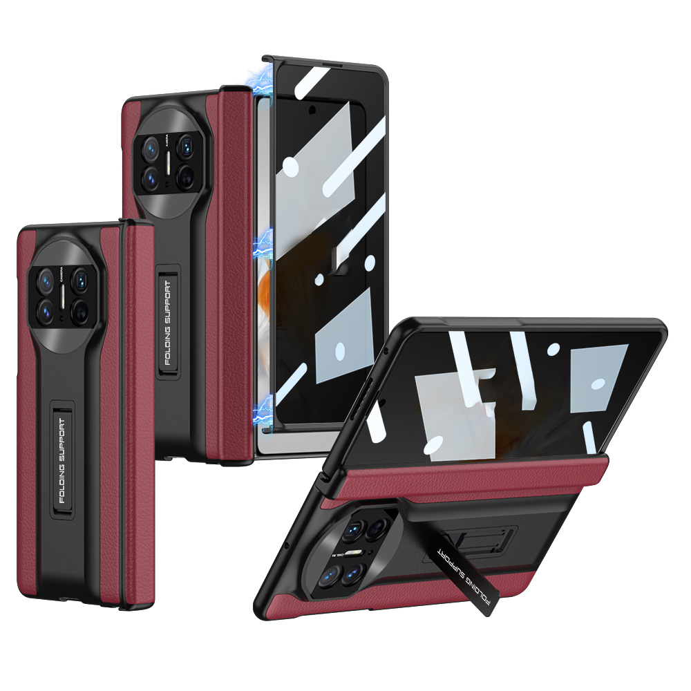 

GKK Für Huawei Mate X3 5G Magnetic Matte Lederbeschichtung Pc-abdeckung Hidden Kickstand Hülle Mit Anti-peep-glass-screenfilm - Rot, Huawei Mate X3 5G