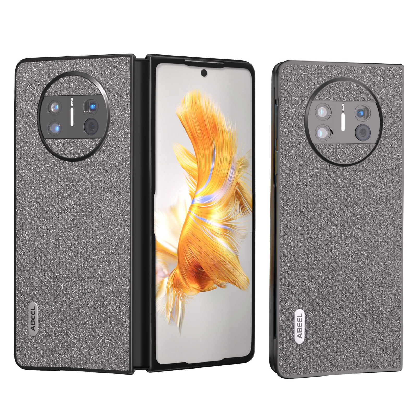 

Abeel Für Huawei Mate X3 5G Cowdhide Leder + PC Phone Hülle Strassstruktur Rückzugsabdeckung - Grau, Huawei Mate X3 5G