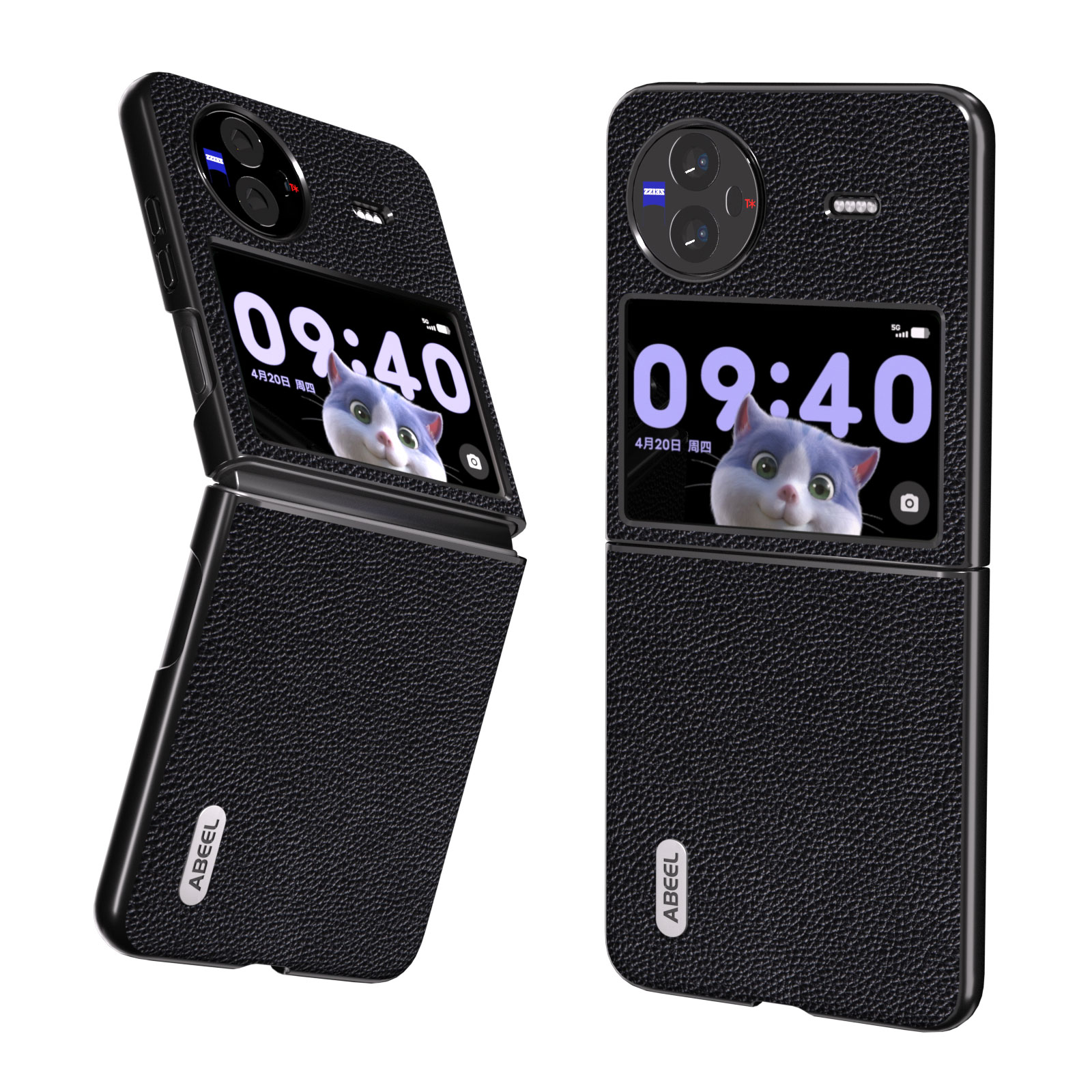 

ABBEL Für Vivo X Flip Cowide Leder + PC Telefonhülle Mattkanten Schockdcoverabdeckung - Schwarz, vivo X Flip