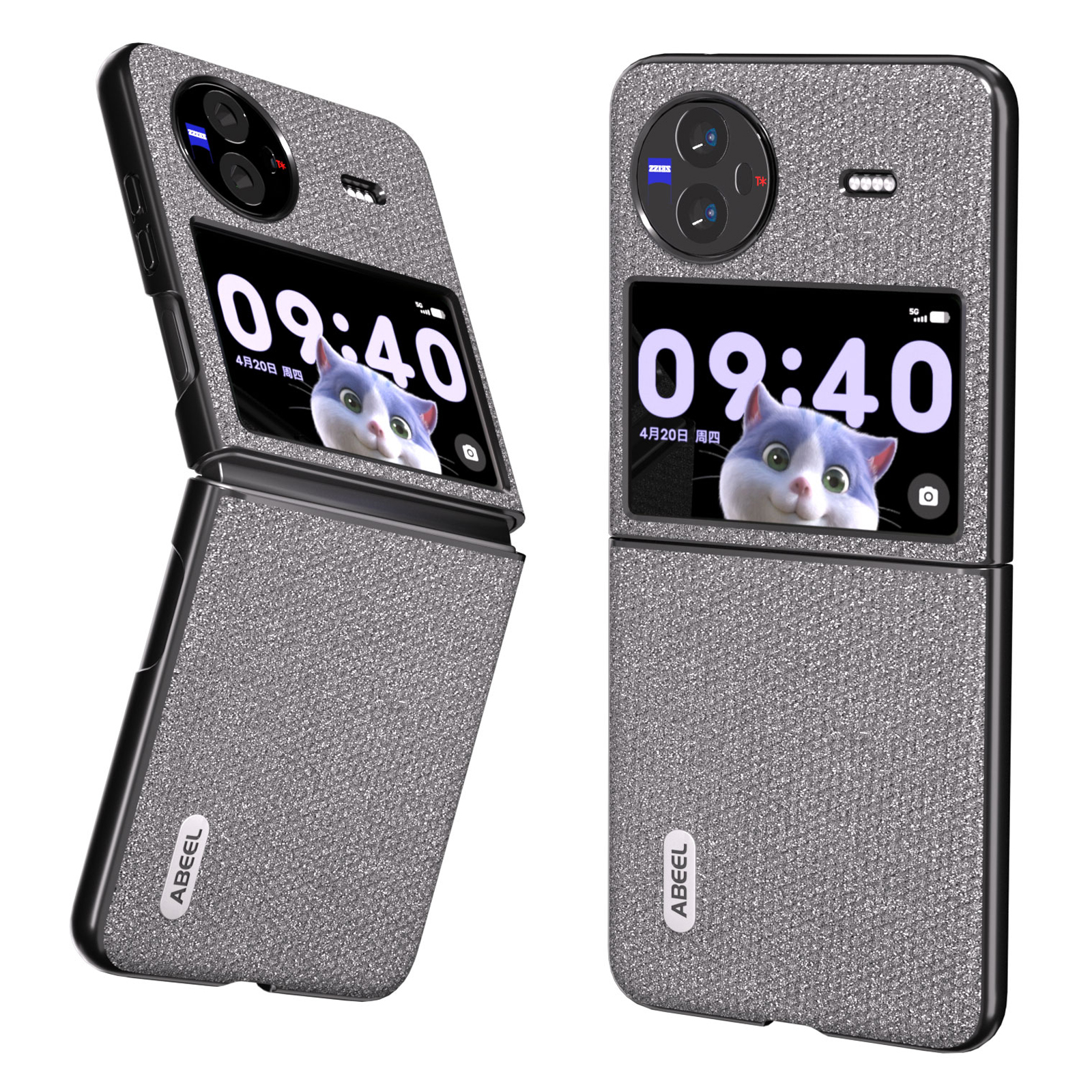 

Abe Für Vivo X Flip -strass -textur Bling Phone Hülle Kuhlattenleder Beschichtete PC Schockdichte Abdeckung - Grau, vivo X Flip