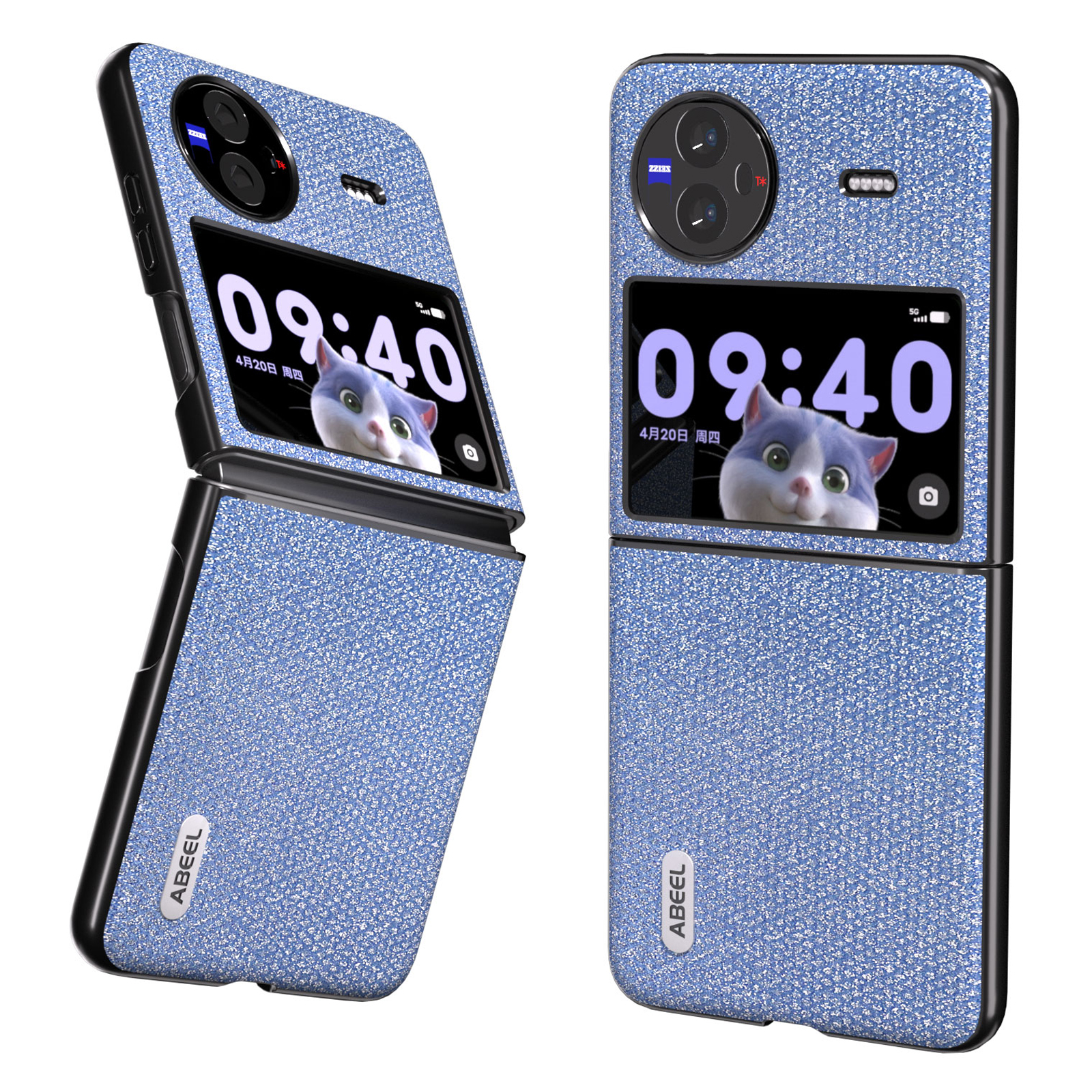 

Abe Für Vivo X Flip -strass -textur Bling Phone Hülle Kuhlattenleder Beschichtete PC Schockdichte Abdeckung - Blau, vivo X Flip