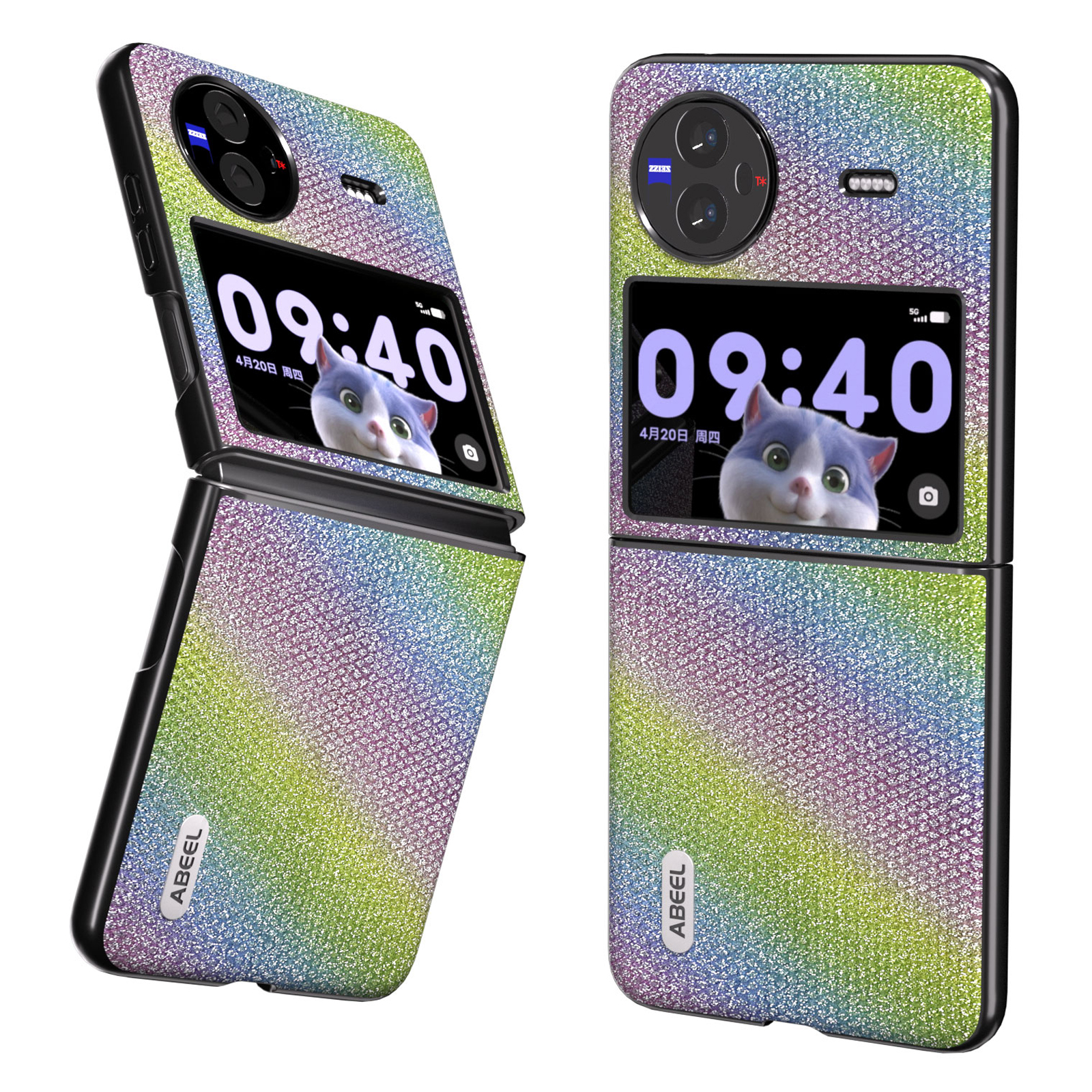 

Abe Für Vivo X Flip -strass -textur Bling Phone Hülle Kuhlattenleder Beschichtete PC Schockdichte Abdeckung - Mehrfarbig, vivo X Flip