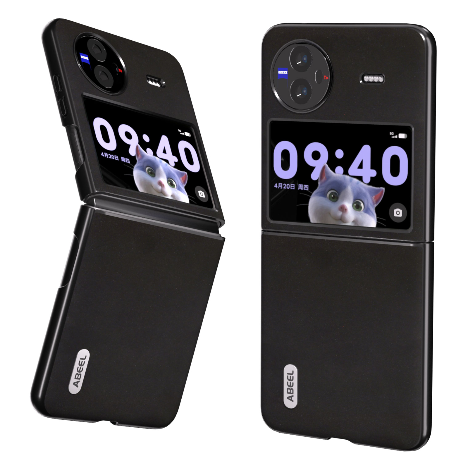 

ABEEL Für Vivo X Flip Cowhide Leder Beschichtete PC -schutzhülle Schockdelie Telefon Hülle - Schwarz, vivo X Flip