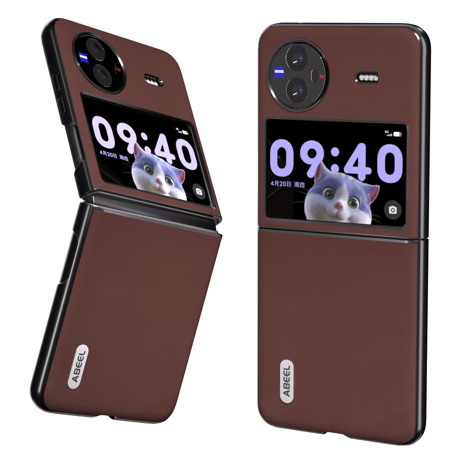 

ABEEL Für Vivo X Flip Cowhide Leder Beschichtete PC -schutzhülle Schockdelie Telefon Hülle - Kaffee, vivo X Flip