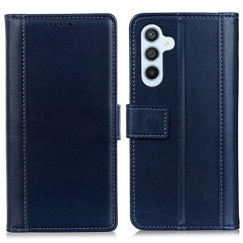 

Für Samsung Galaxy M54 5G Glossy Phone Shell PU Lederabdeckung Gut Geschützter Stand Wallet Hülle - Blau, Galaxy F54 5G