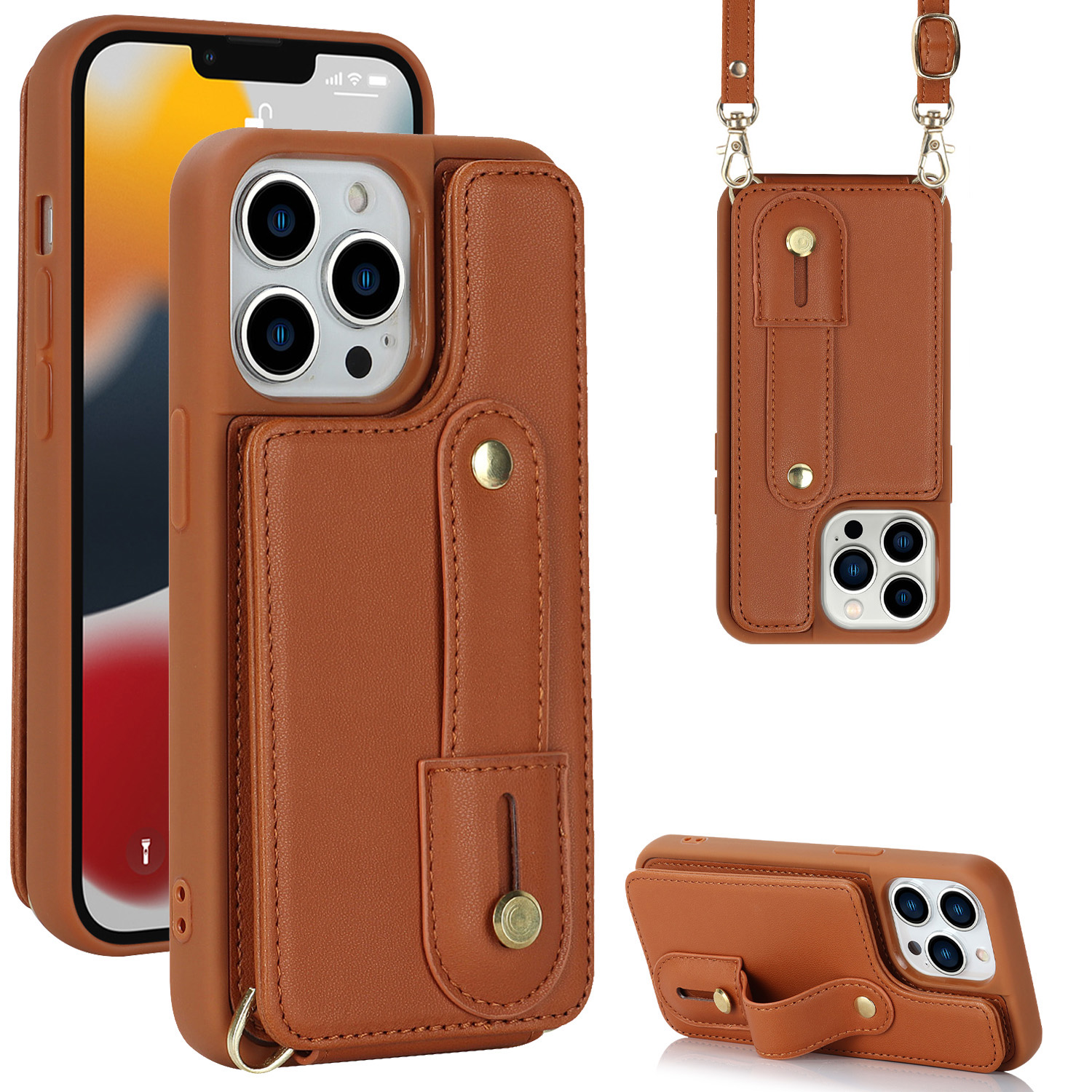 

Für Iphone 13 Pro Max -karten -slots Armband Kickstand Hülle PU Leder+tpu -handyabdeckung - Braun, iPhone 13 Pro Max