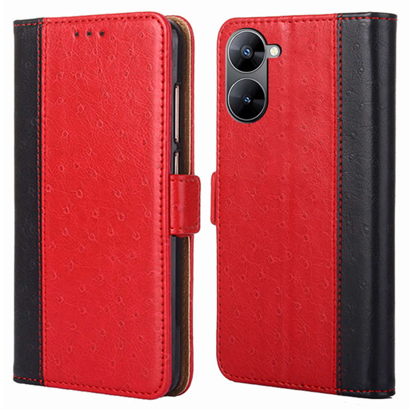 

Flip Ledertasche Für Realme V30 5G / V30t Strauß Textur Brieftasche Magnetische Schließung Telefonabdeckung - Rot, Realme V30 5G
