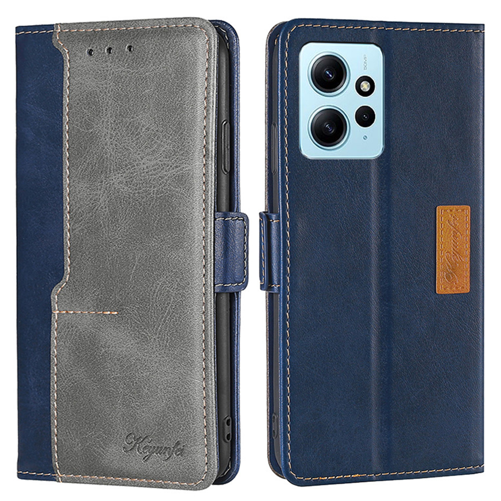 

Für Xiaomi Redmi Hinweis 12 4G PU Lederschale Kontrast Farbballerhülle Hülle Doppelmagnetverschluss Abdeckung - Blau / Grau, Xiaomi Redmi Note 12 4G