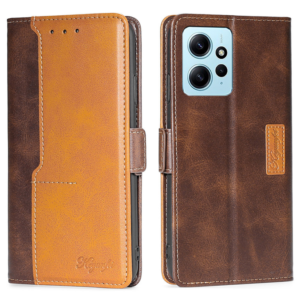 

Für Xiaomi Redmi Hinweis 12 4G PU Lederschale Kontrast Farbballerhülle Hülle Doppelmagnetverschluss Abdeckung - Dunkelbraun / Gold, Xiaomi Redmi Note 12 4G