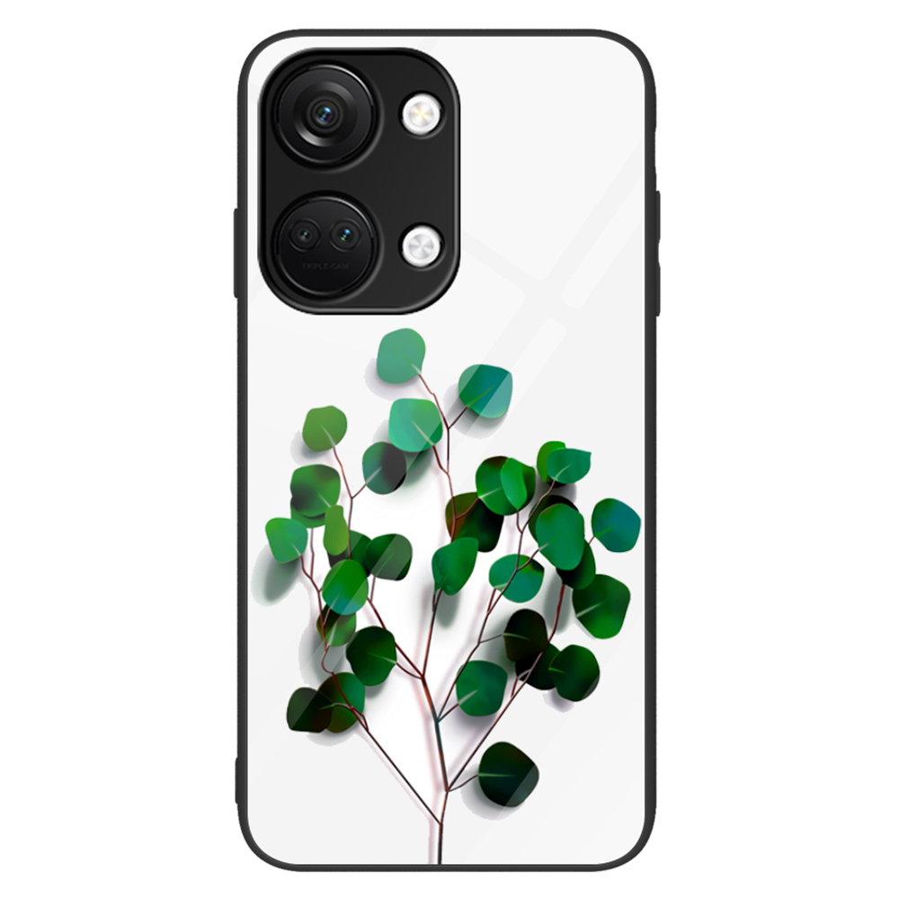

Telefonkoffer Für OnePlus Ace 2V Temperierte Glasmuster Druckpc+tpu Schockfeste Abdeckung - Grüne Blätter, OnePlus Ace 2V