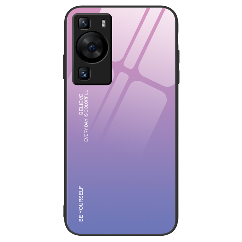 

Für Huawei P60 Gradientenfarbe Rückenschale Temperiertes Glas + PC + TPU Hybrid -schutzhülle - Pink+lila, Huawei P60