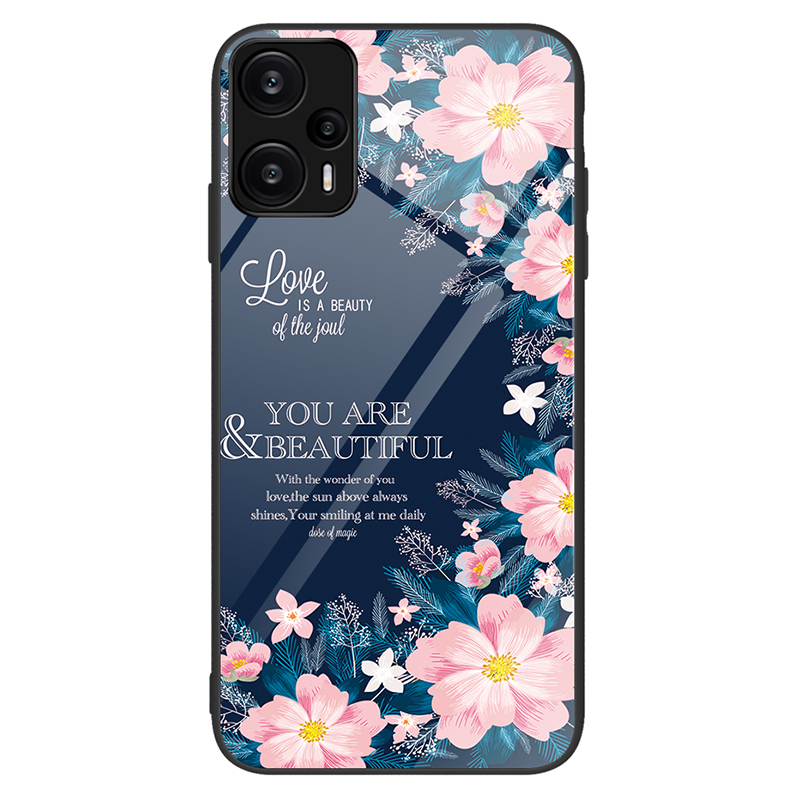 

Für Xiaomi Redmi Hinweis 12 Turbo Turbo Tempered Glass Phone Fall Muster Druckpc+tpu Schockdcoverabdeckung - Pinke Blumen, Xiaomi Redmi Note 12 Turbo