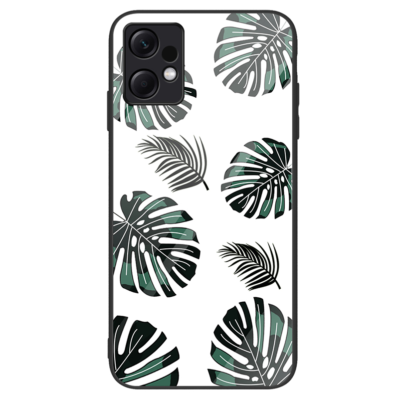 

Für Xiaomi Redmi Note 12 4G Muster Druckphase Harthart -temperaturglas+pc+tpu -stoßdämpfungsabdeckung - Blätter, Xiaomi Redmi Note 12 4G