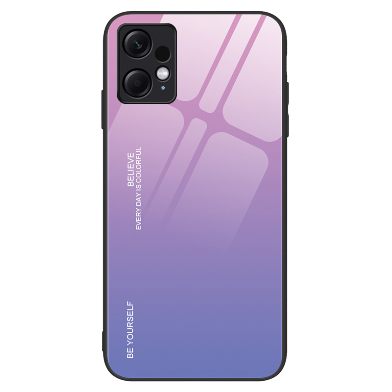 

Für Xiaomi Redmi Note 12 4G Gradientenfarbe Phone Zurückgeschmpftes Glas + PC + TPU Schockdes Schutzschutzabdeckung - Pink+lila, Xiaomi Redmi Note 12 4G