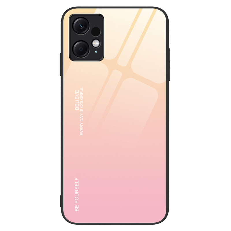 

Für Xiaomi Redmi Note 12 4G Gradientenfarbe Phone Zurückgeschmpftes Glas + PC + TPU Schockdes Schutzschutzabdeckung - Gold+Pink, Xiaomi Redmi Note 12 4G