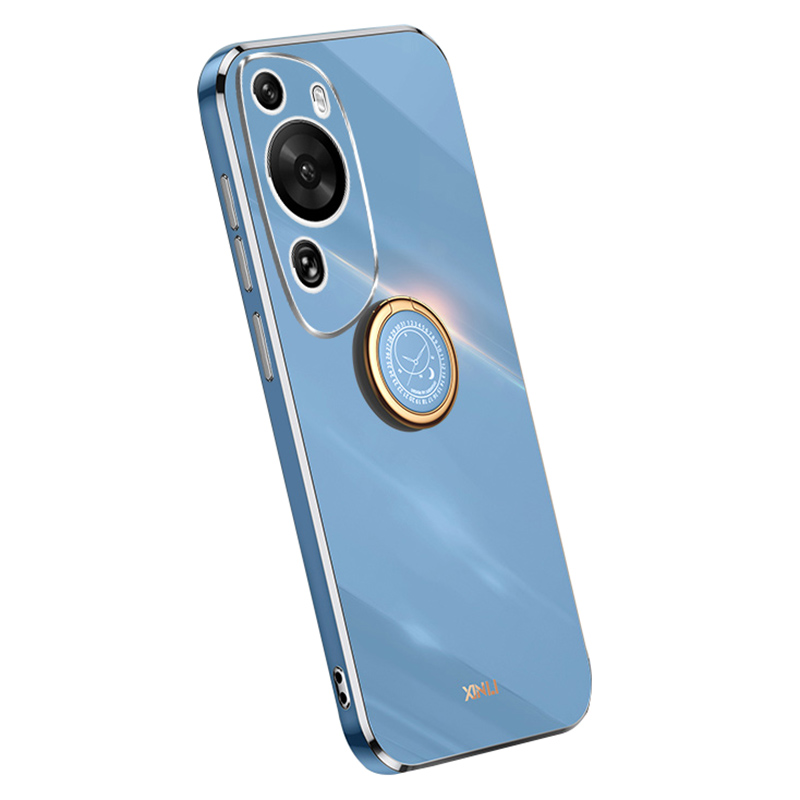 

Xinli Für Huawei P60 Art Electroplated Soft TPU Phone Hülle Ring Kickstand Schutzschutz - Blau, Huawei P60 Art