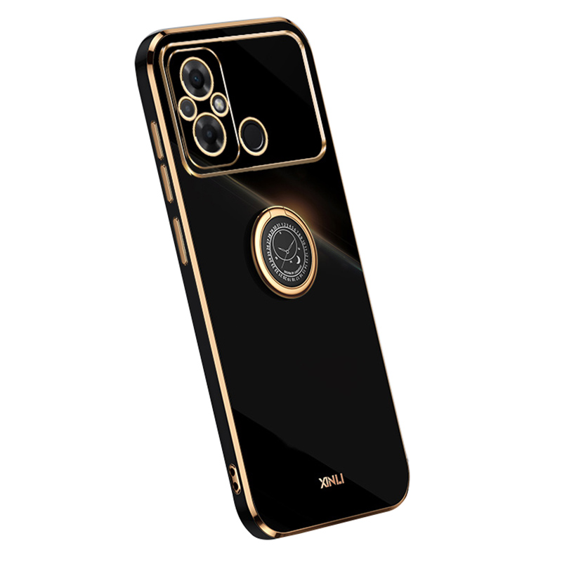 

Xinli Für Xiaomi Poco C55 4G Ring Kickstand Phone Hülle Weiche TPU Elektroplattierte Anti-drop-abdeckung - Schwarz, Xiaomi Poco C55 4G