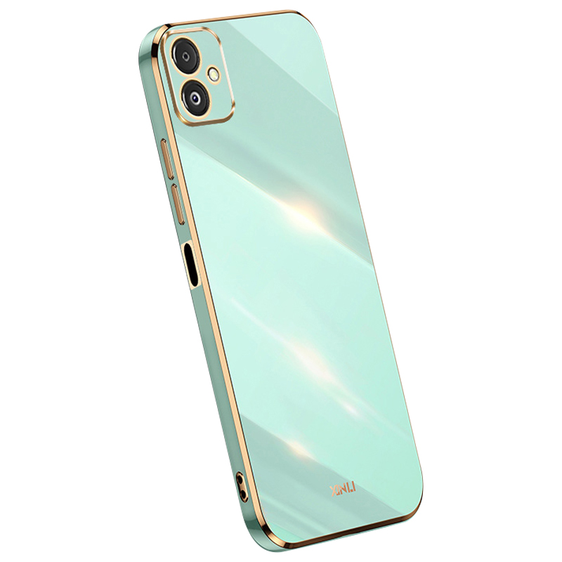 

Xinli Telefonkoffer Für Samsung Galaxy F14 5G Vollkameraschutz Elektroplattierte Goldkante TPU -abdeckung - Cyan, Galaxy F14 5G